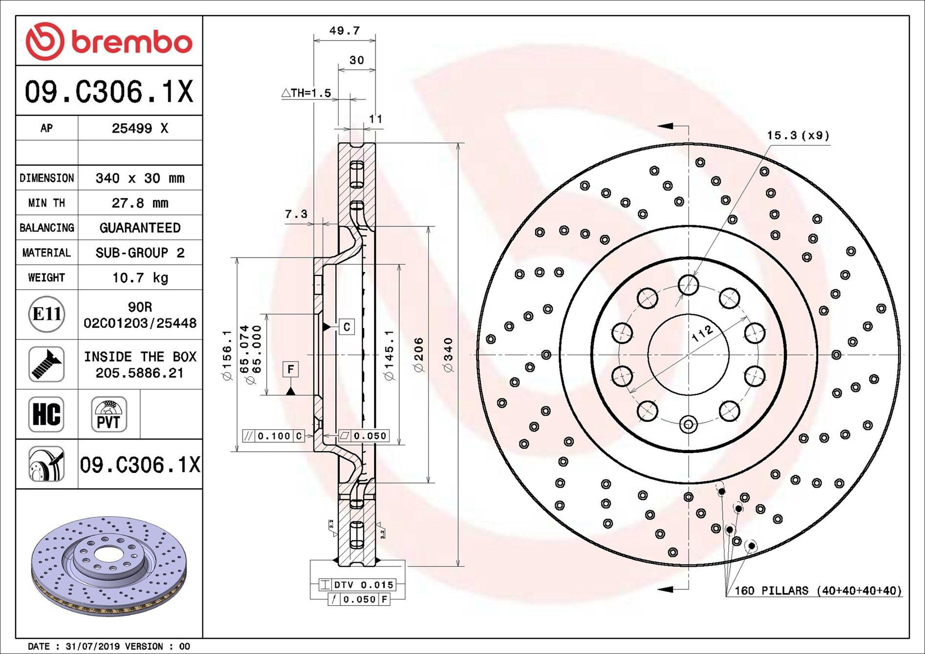 Диск переднього гальма Brembo 09C3061X ціна, від 170.54 USD