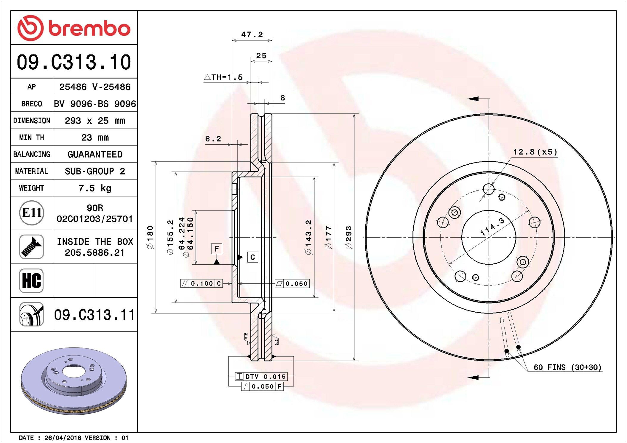 Диск переднього гальма Brembo 09C31311 ціна, від 65.40 USD
