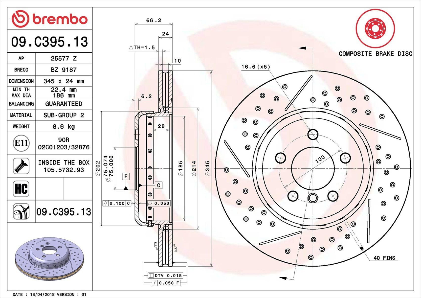 Задні дискові гальма Brembo 09C39513 ціна, від 176.96 USD