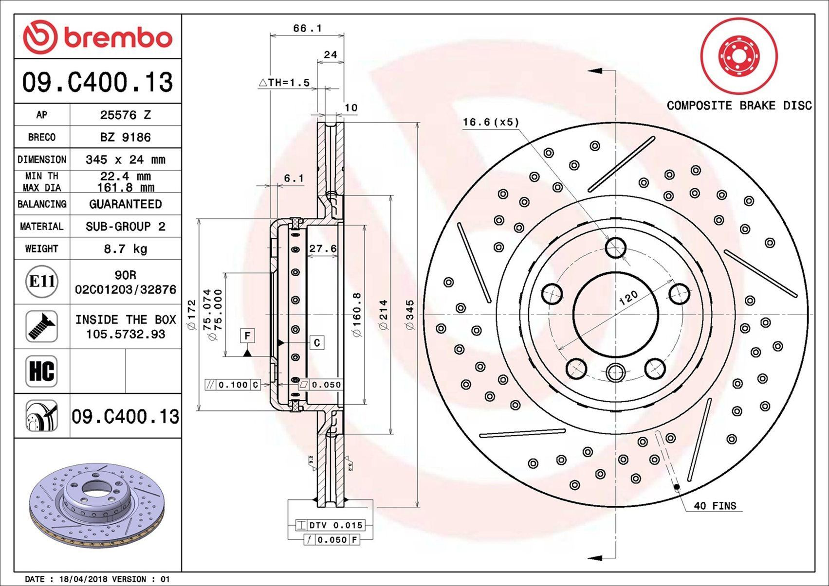 Задні дискові гальма Brembo 09C40013 ціна, від 150.90 USD