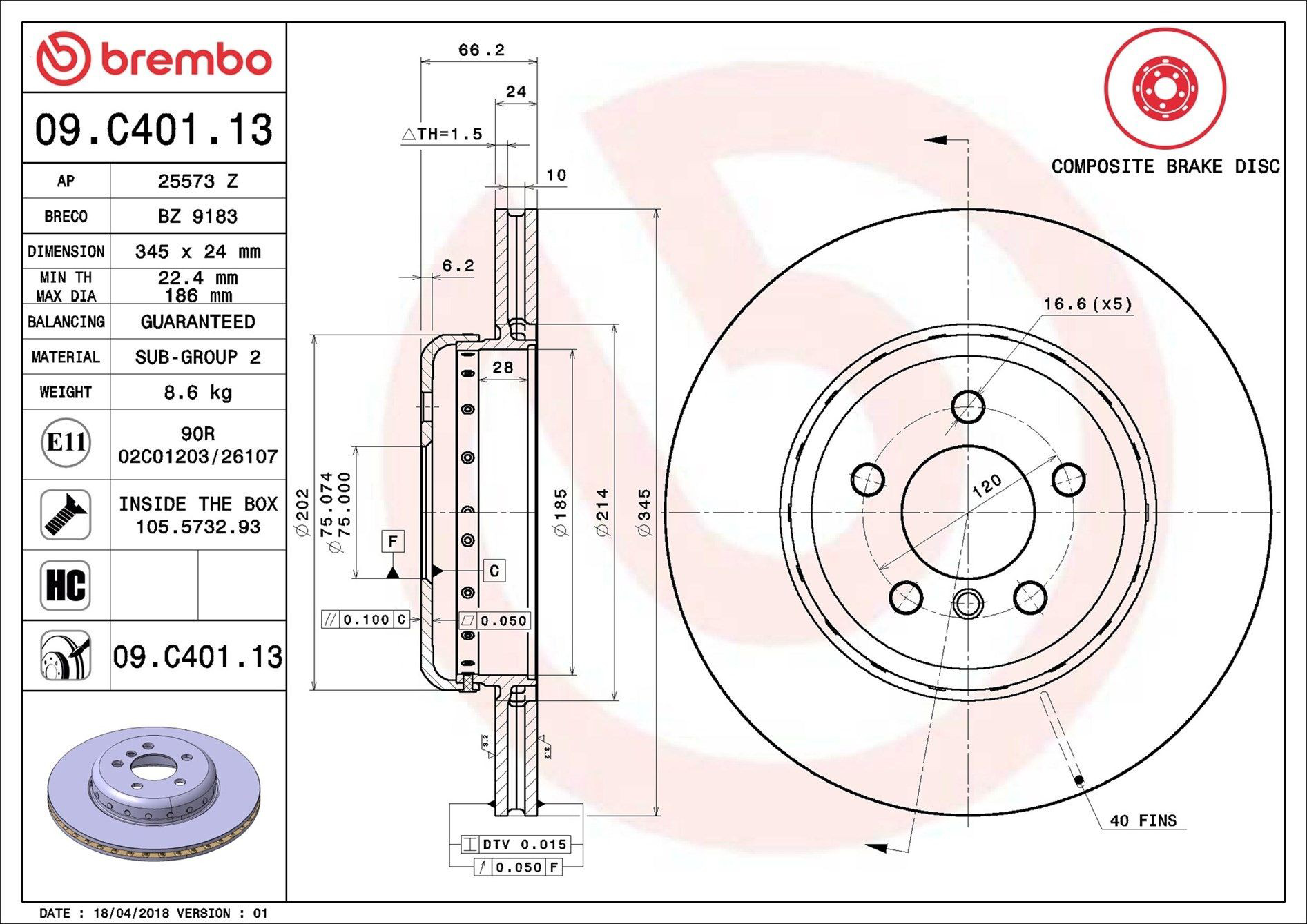 Задні дискові гальма Brembo 09C40113 ціна, від 97.73 USD