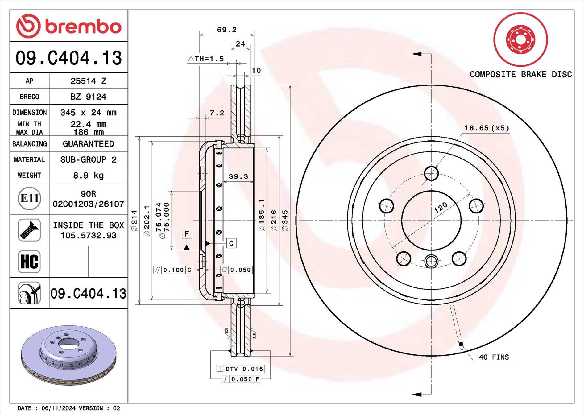 Задні дискові гальма Brembo 09C40413 ціна, від 159.18 USD