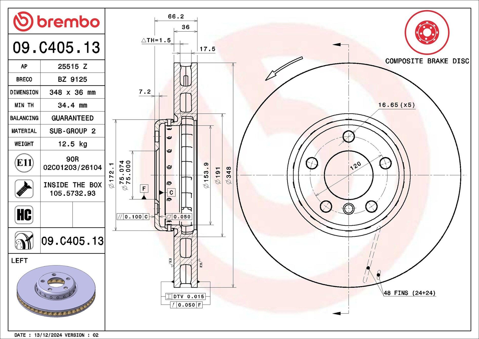 Диск переднього гальма Brembo 09C40513 ціна, від 209.45 USD
