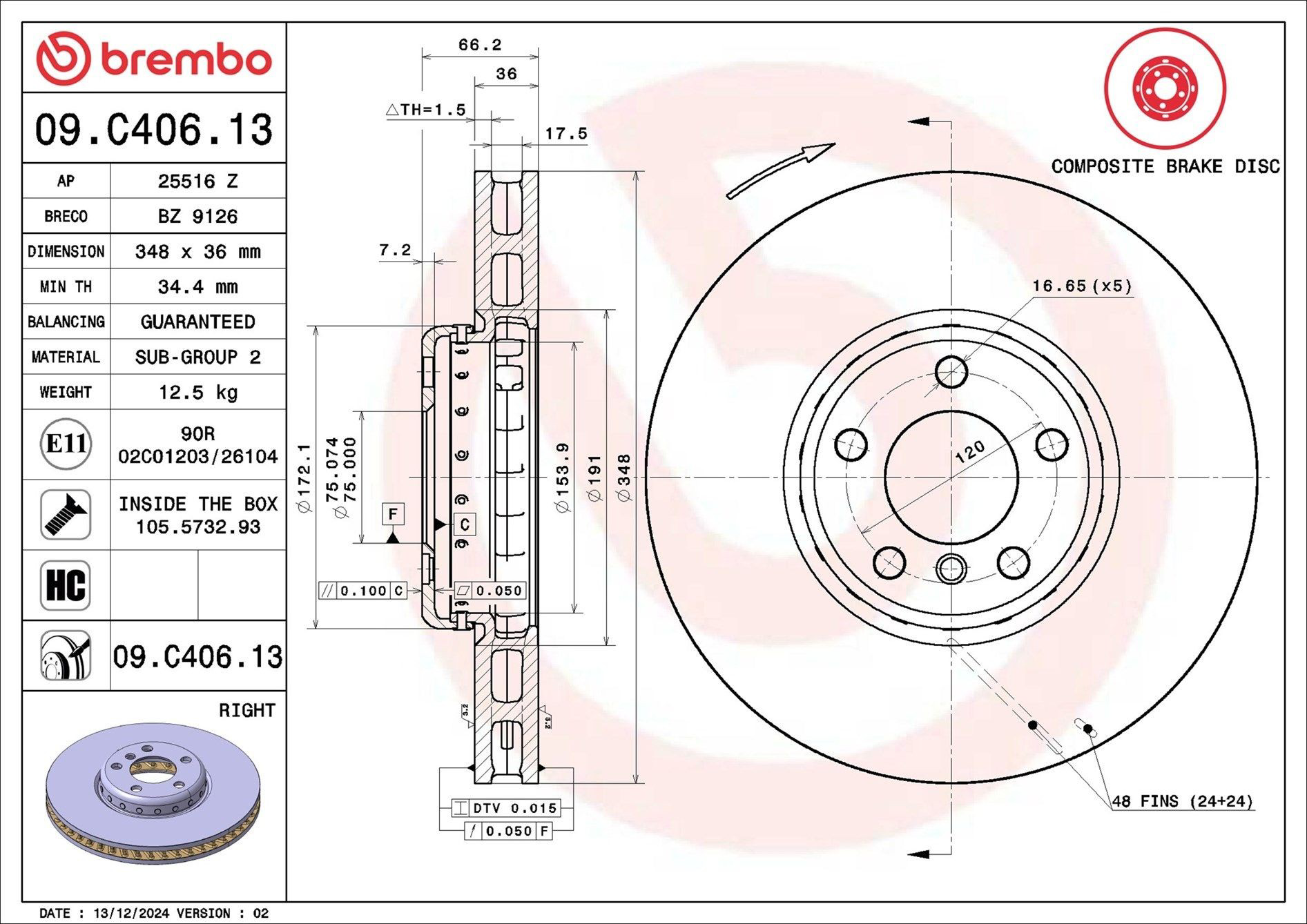 Диск гальмівний передній Brembo 09C40613