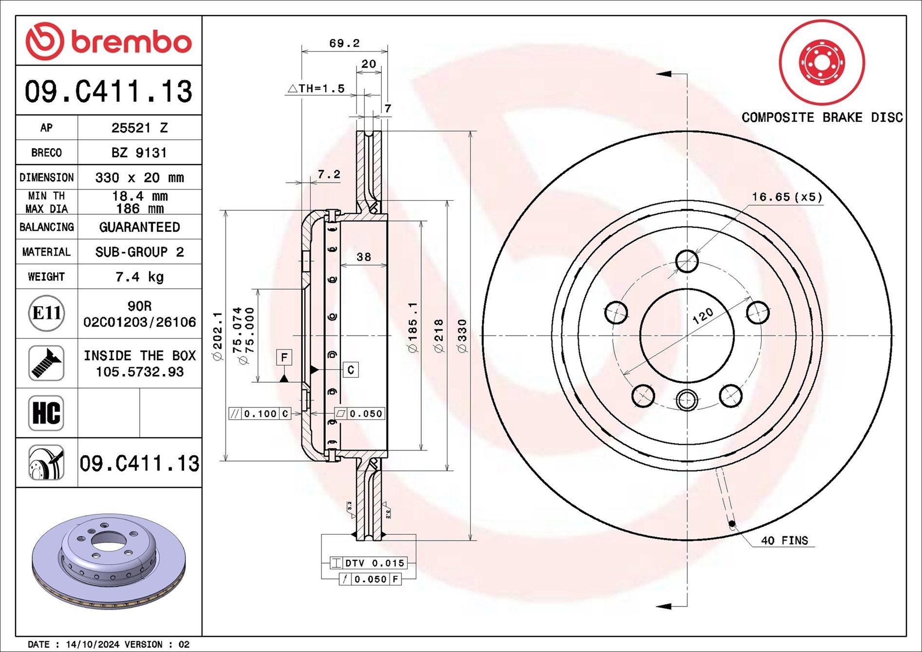 Диск гальмівний задній Brembo 09C41113