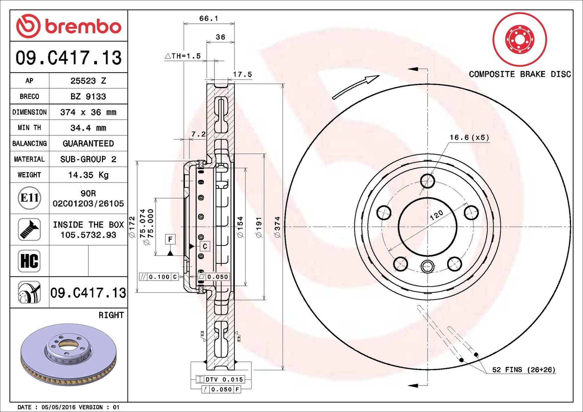 Купити 09C41713 Brembo Ротор гальмівний