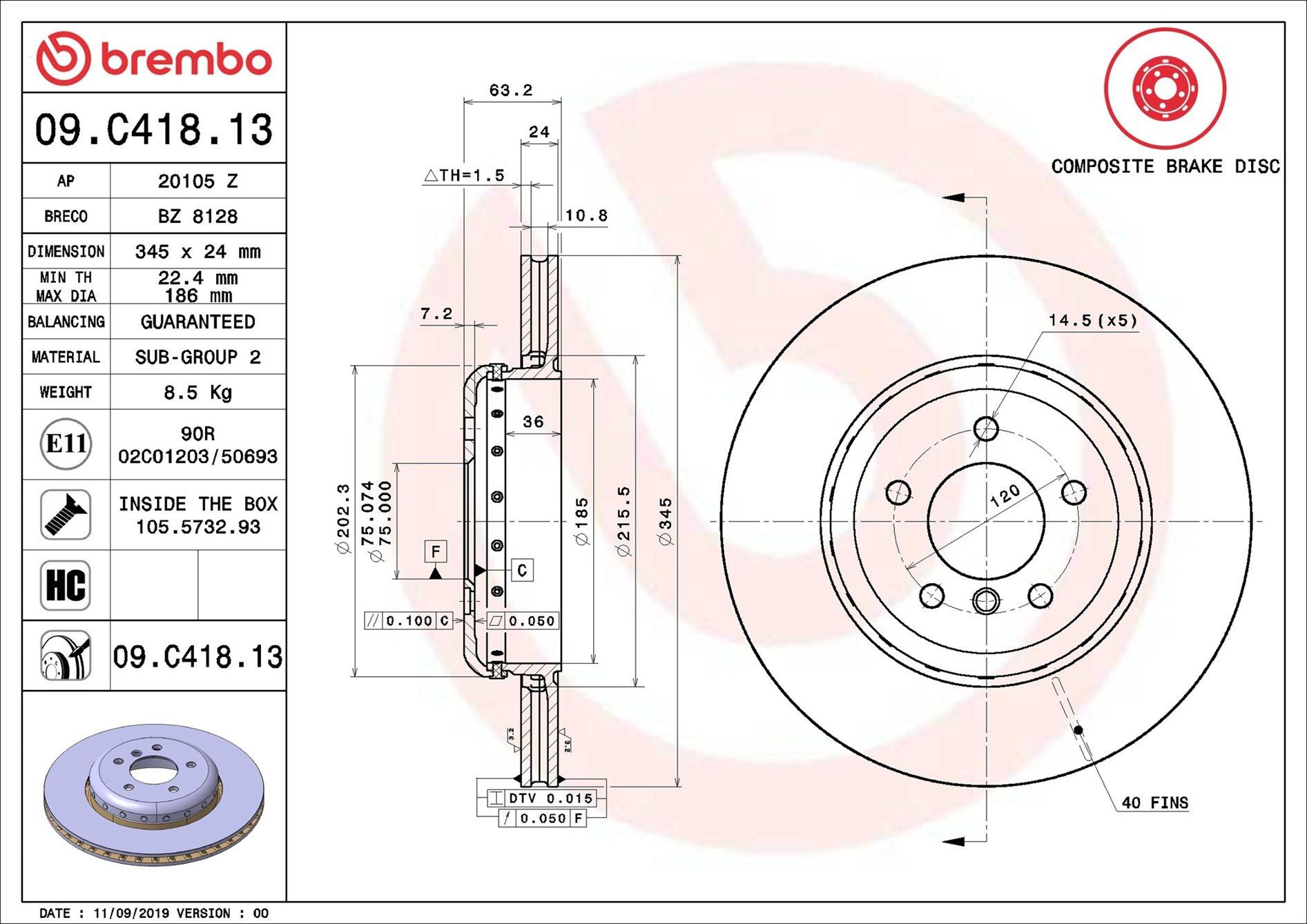 Задні дискові гальма Brembo 09C41813 ціна, від 85.43 USD