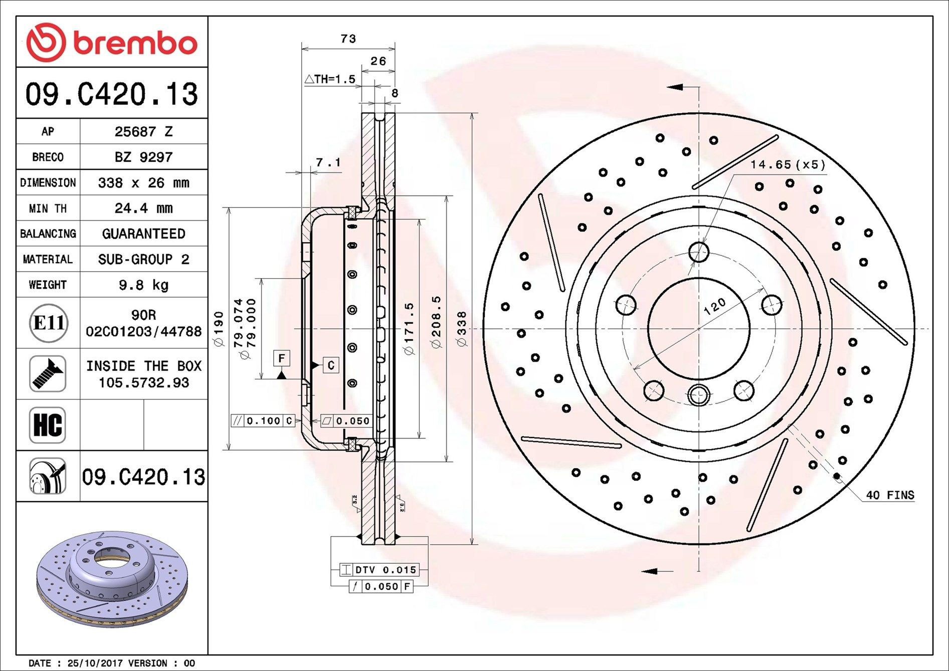 Гальмівні диски передні 09C42013 Brembo