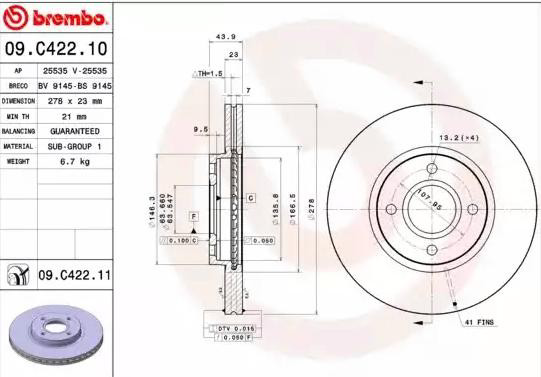 Купити 09C42211 Brembo Ротор гальмівний