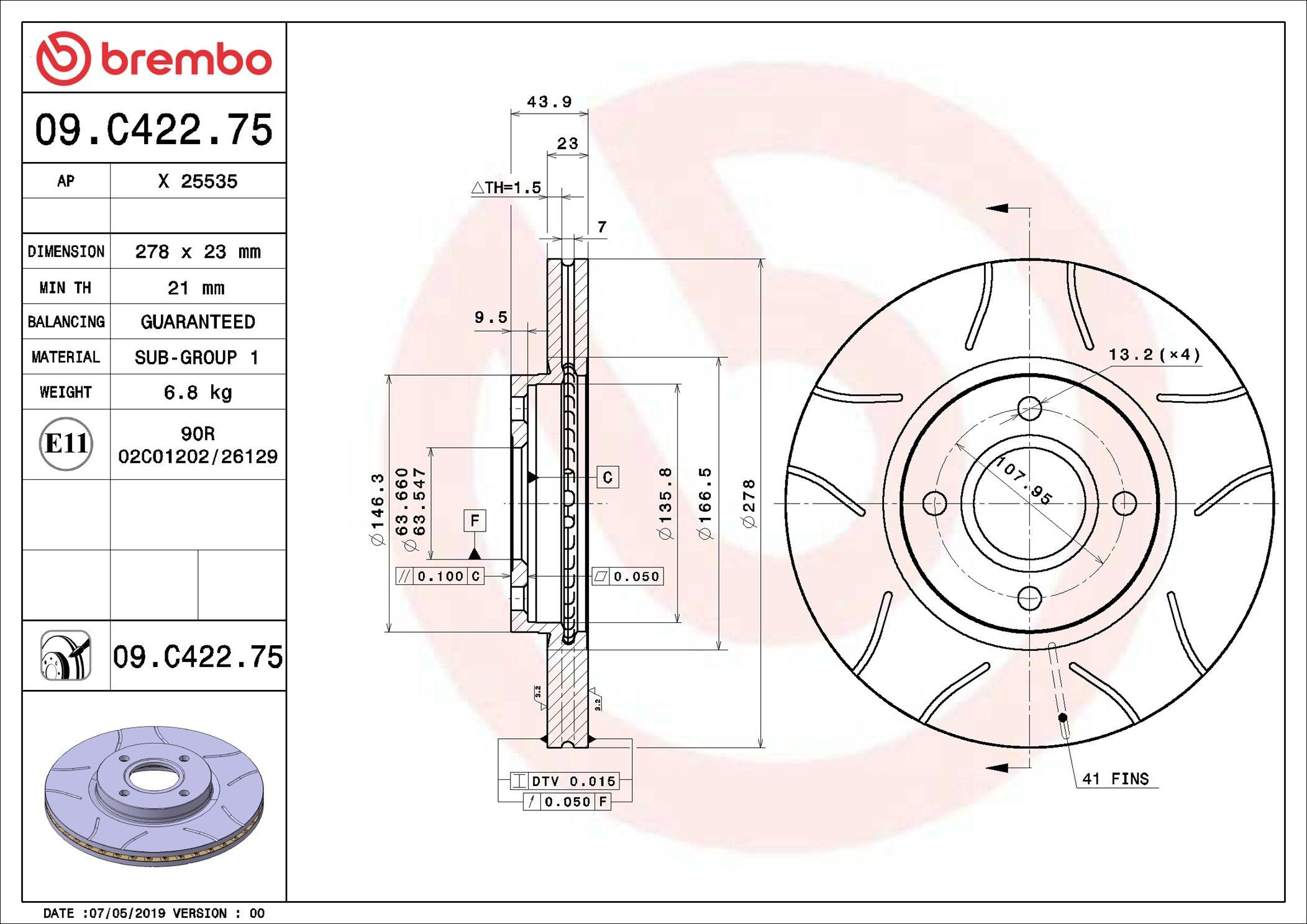 Диск переднього гальма Brembo 09C42275 ціна, від 43.93 USD