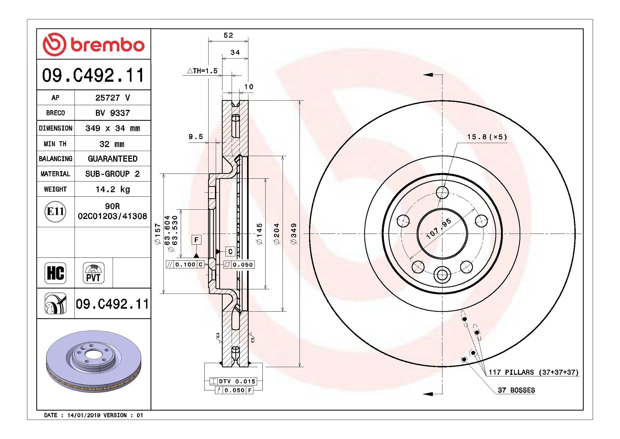 Диск переднього гальма Brembo 09C49211 ціна, від 139.61 USD