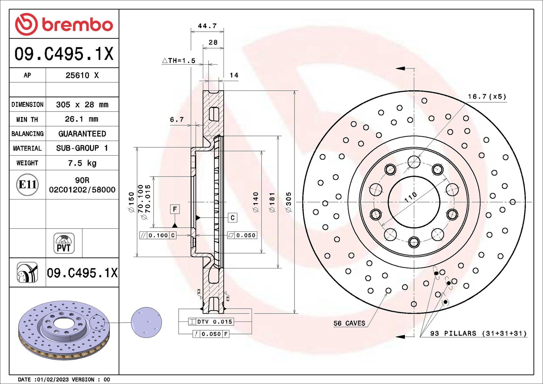 Диск переднього гальма Brembo 09C4951X ціна, від 63.63 USD