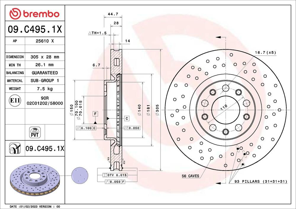 Диск гальмівний передній Brembo 09C4951X