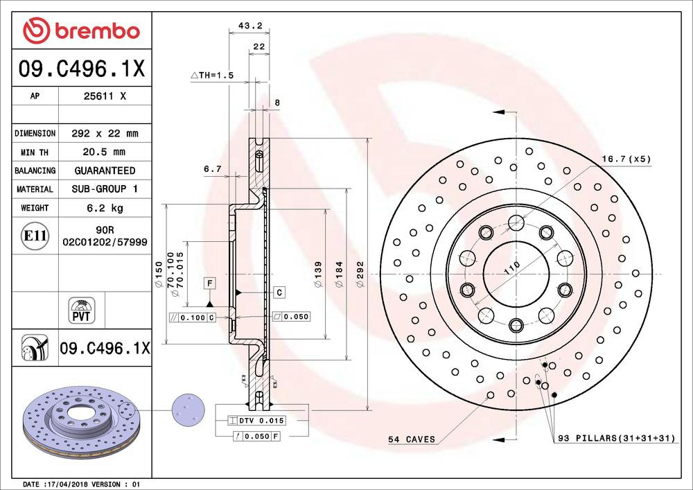Купити 09C4961X Brembo Диск заднього гальма