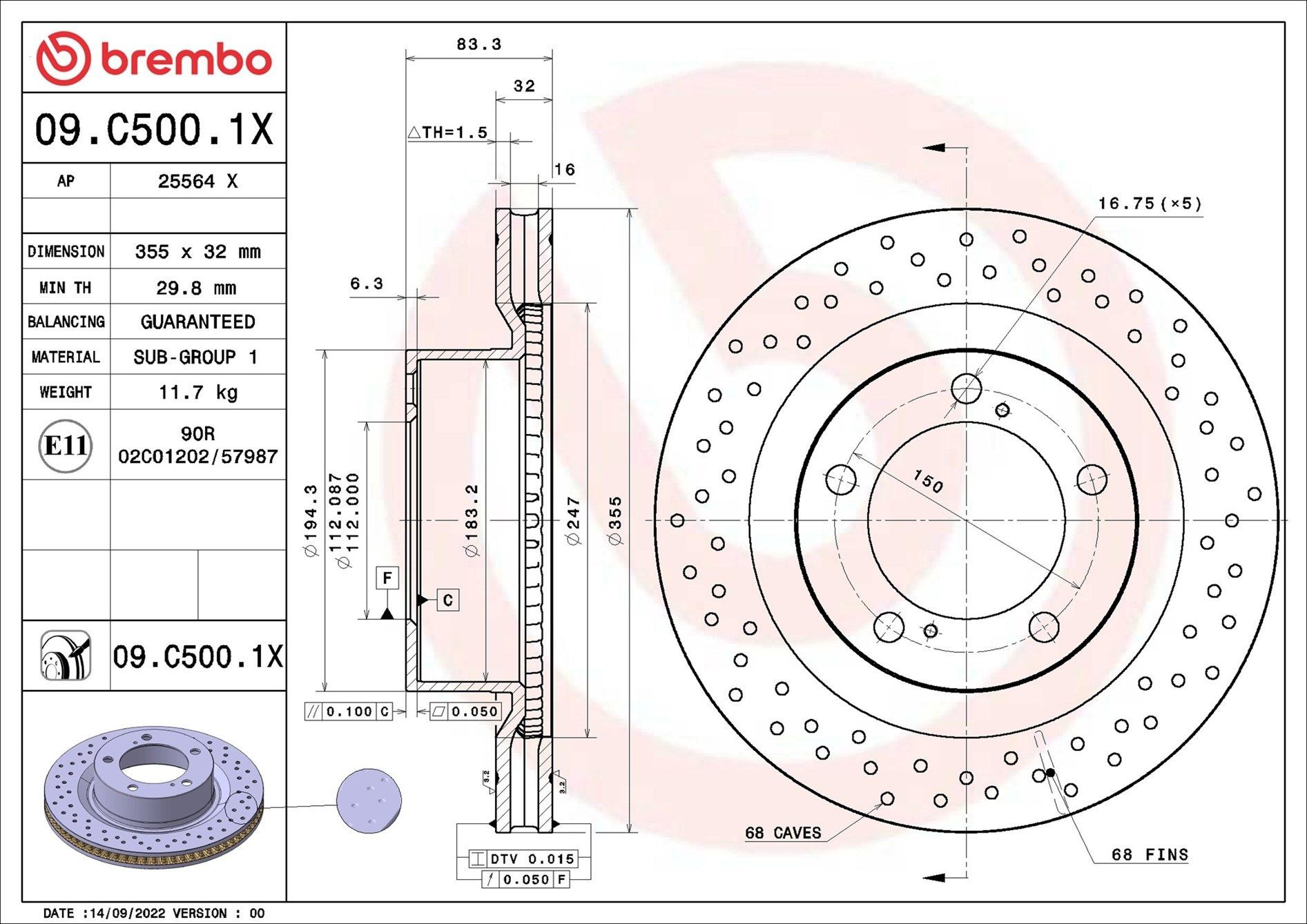 Гальмівні диски передні 09C5001X Brembo