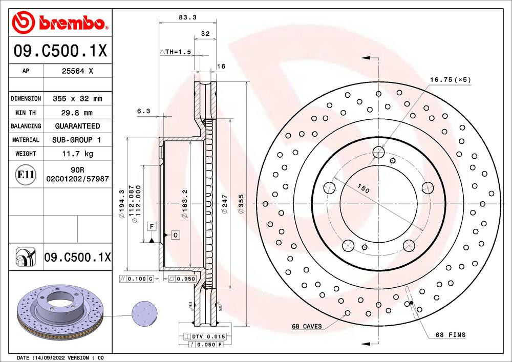 Купити 09C5001X Brembo Ротор гальмівний