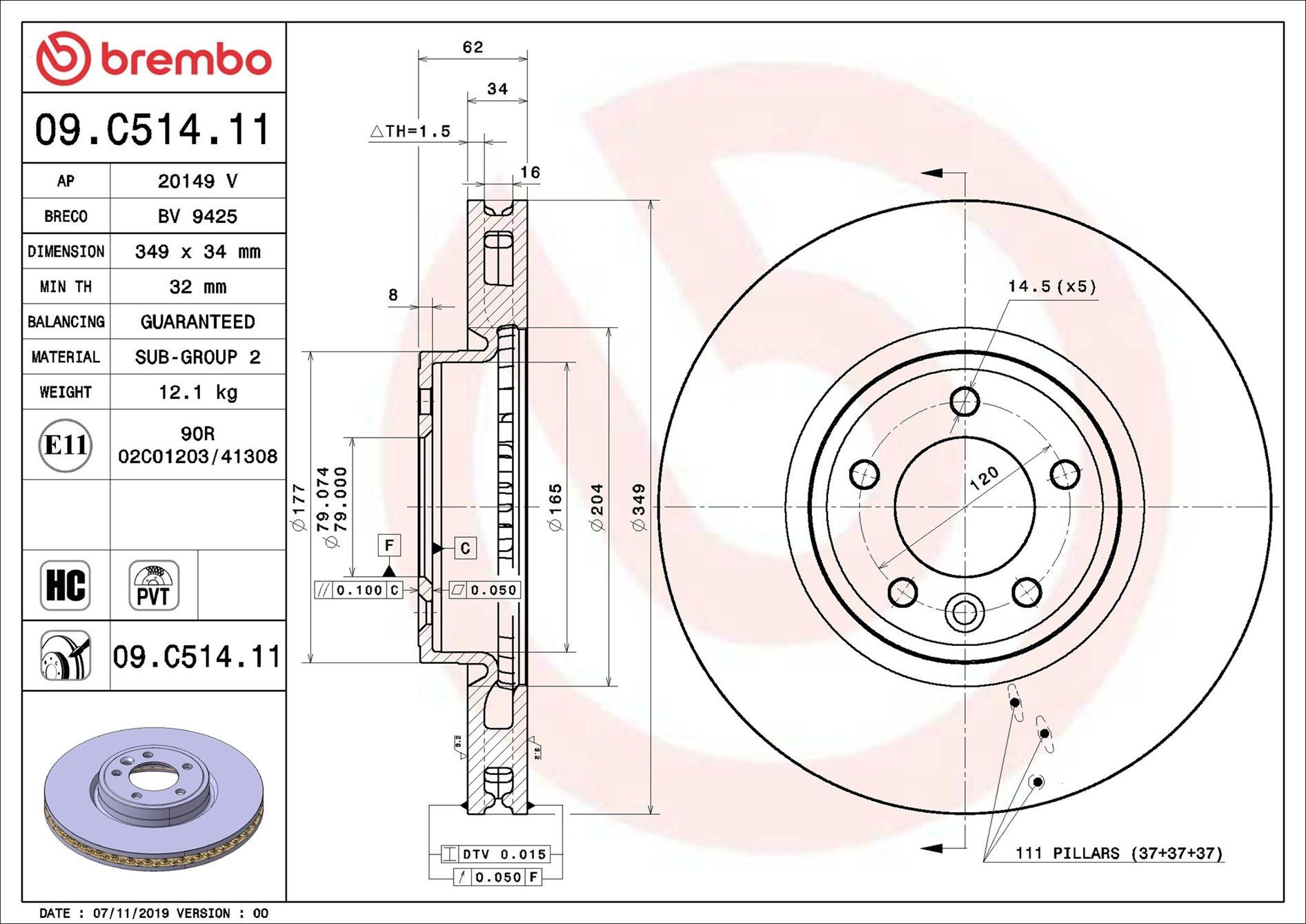 Купити 09C51411 Brembo Ротор гальмівний