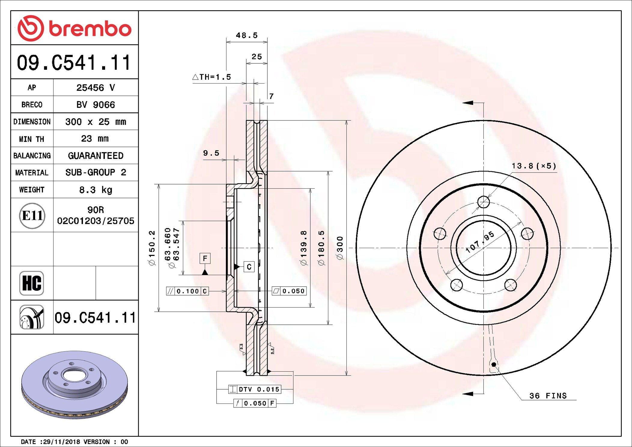 Диск переднього гальма Brembo 09C54111 ціна, від 54.44 USD