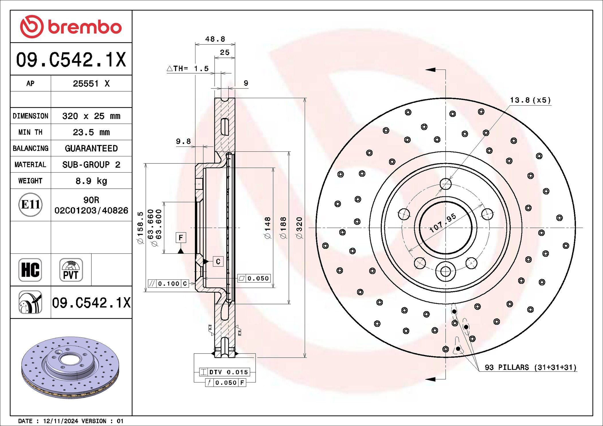 Диск гальмівний передній Brembo 09C5421X