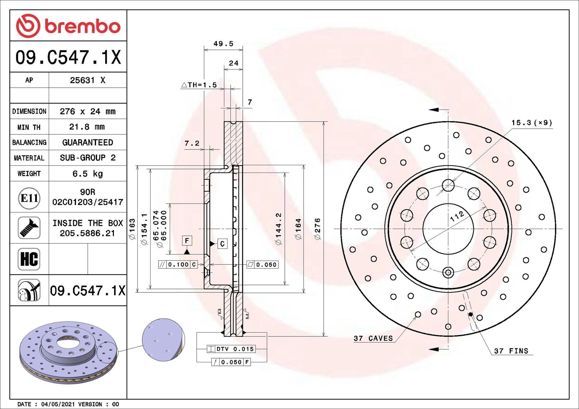 Диск переднього гальма Brembo 09C5471X ціна, від 75.03 USD