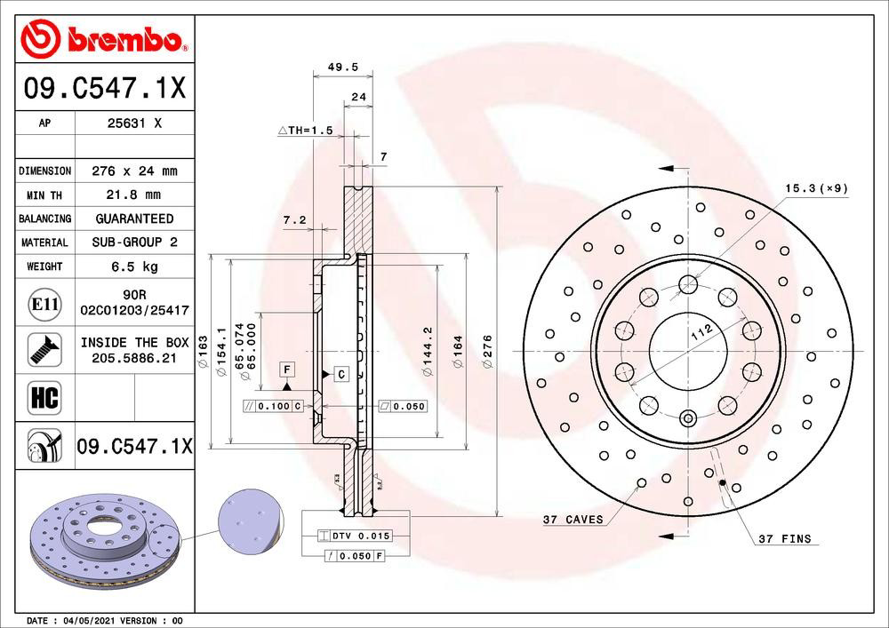 Диск гальмівний передній Brembo 09C5471X