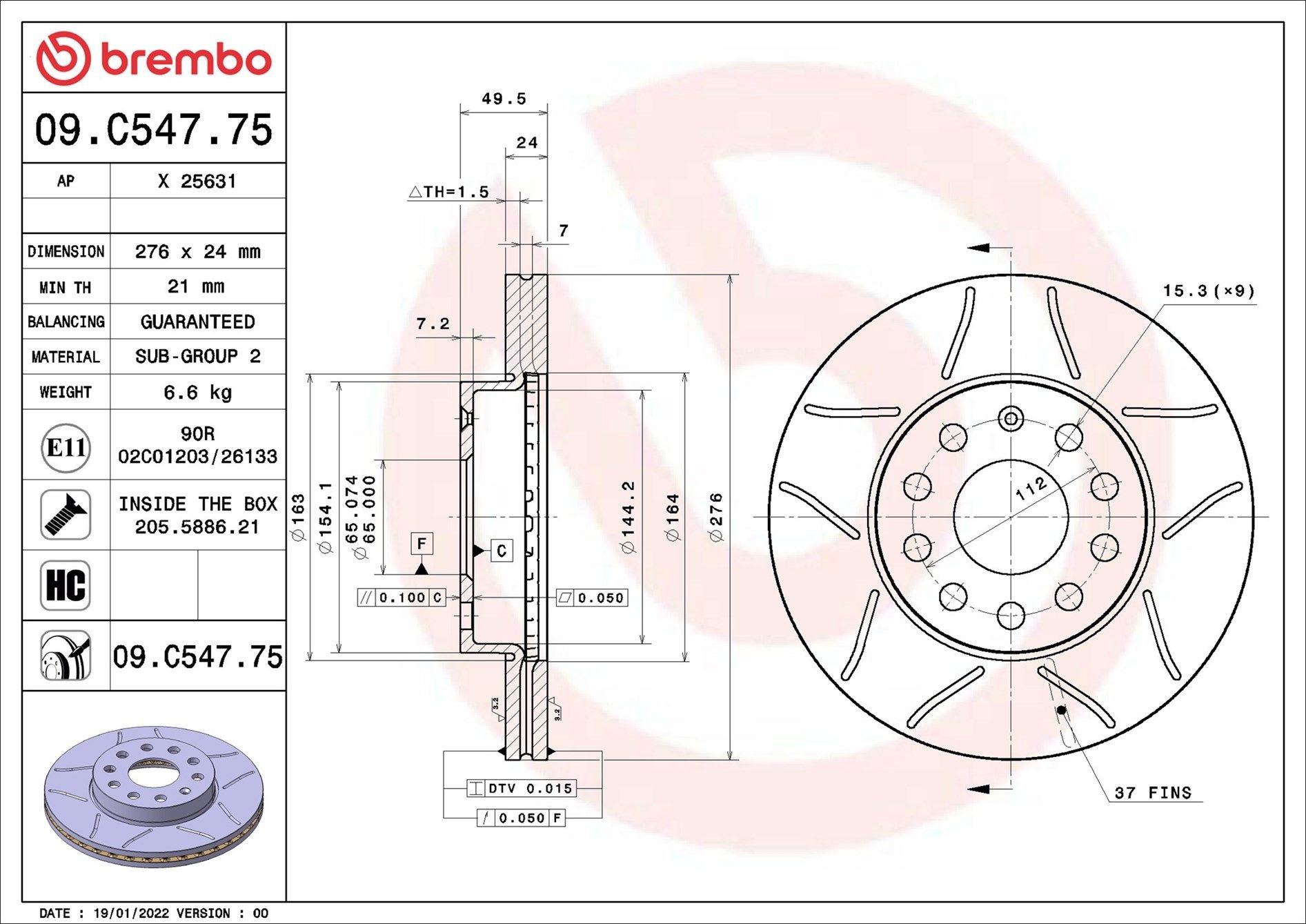 09C54775 Brembo Гальмо дискове переднє