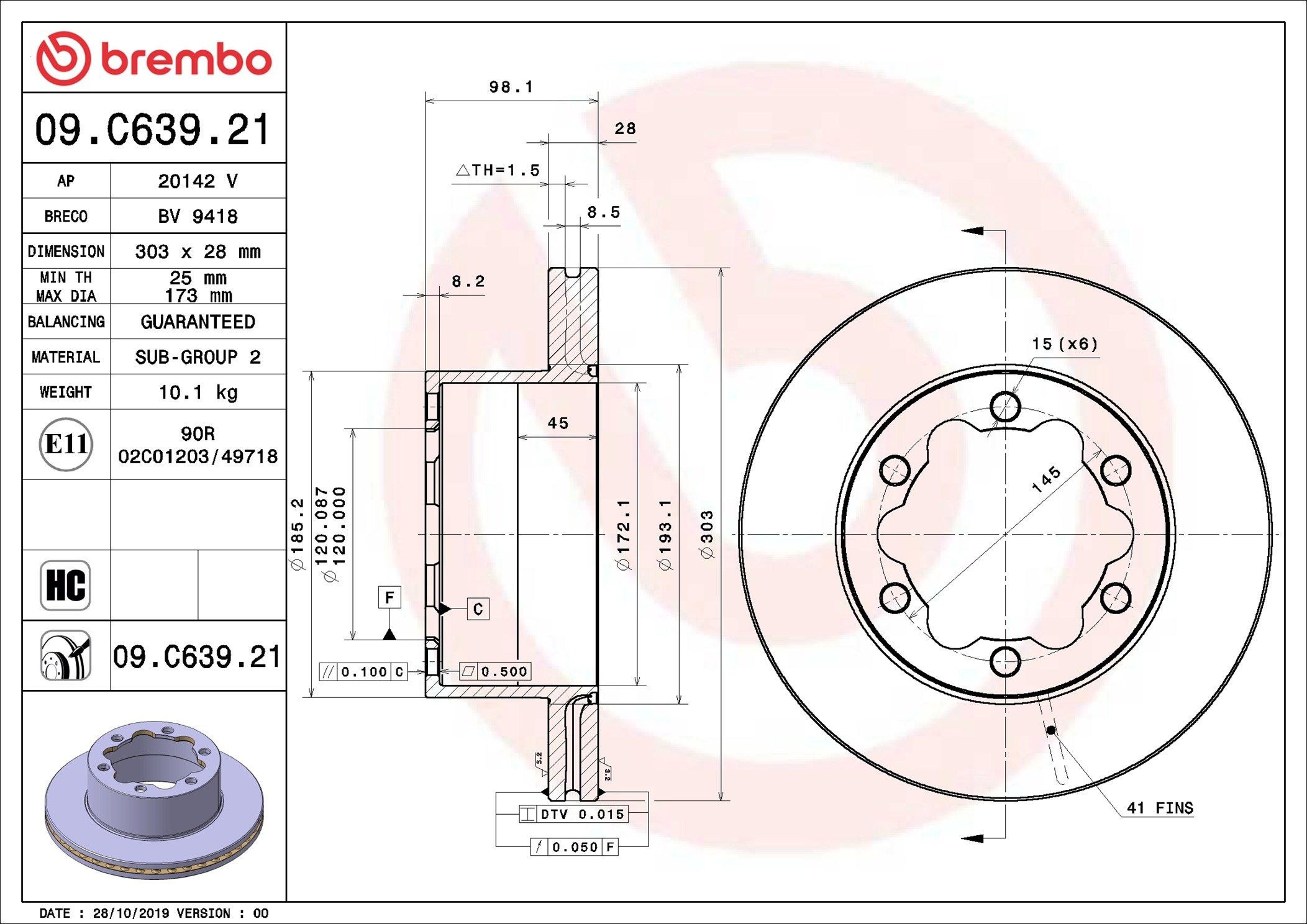 Купити 09C63921 Brembo Диск заднього гальма