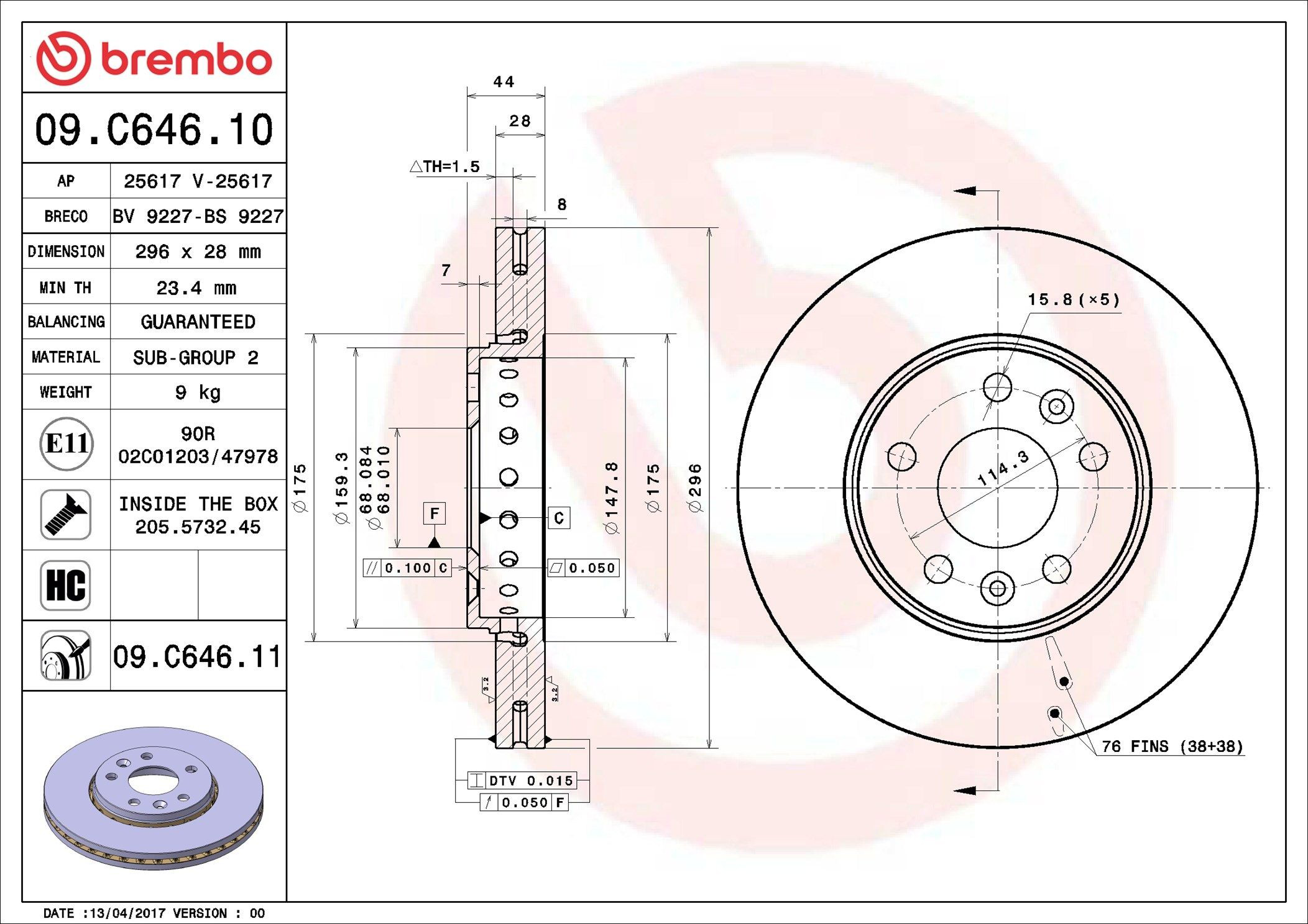 09C64611 Brembo Гальмо дискове переднє