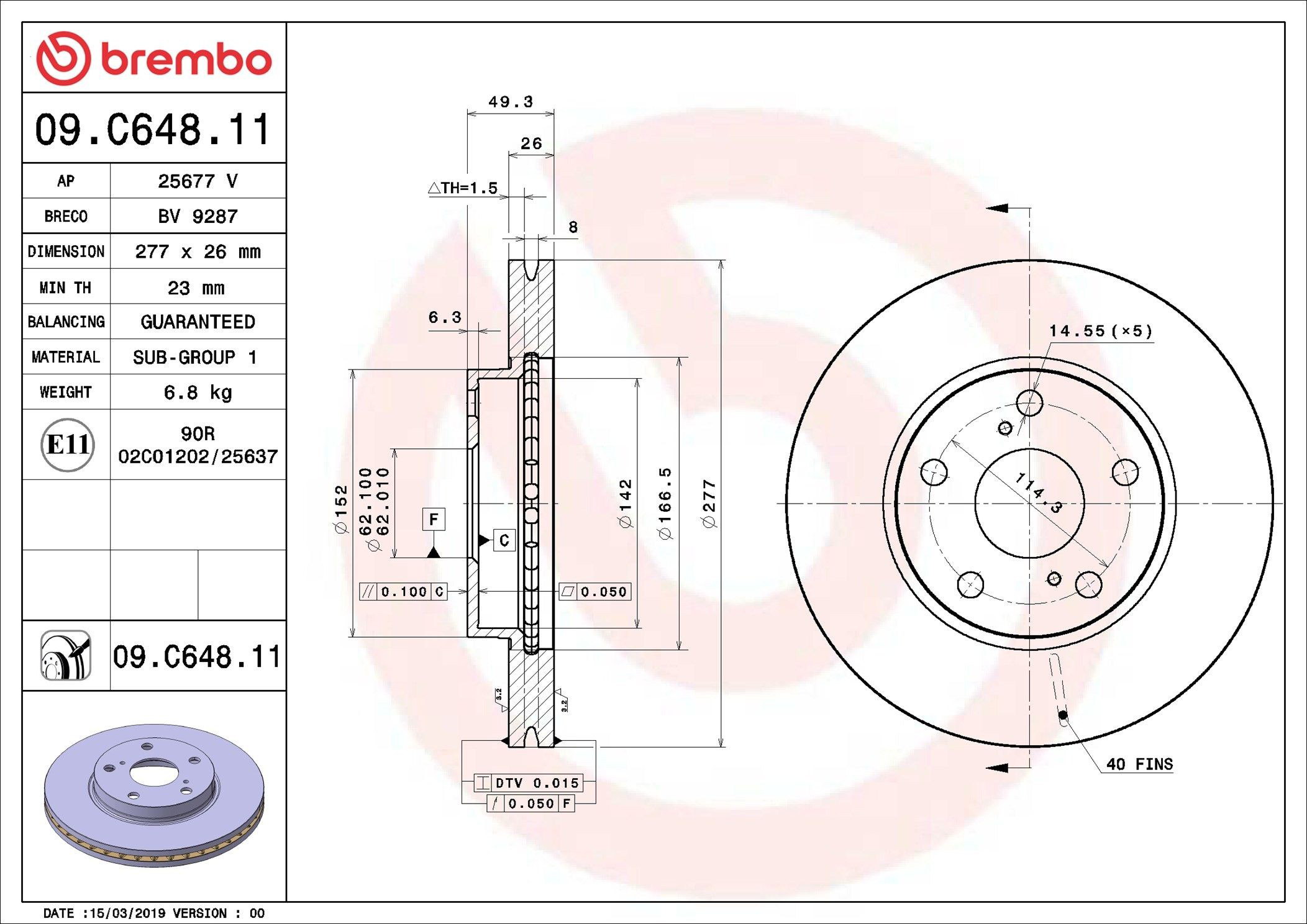 Диск переднього гальма Brembo 09C64811 ціна, від 55.63 USD