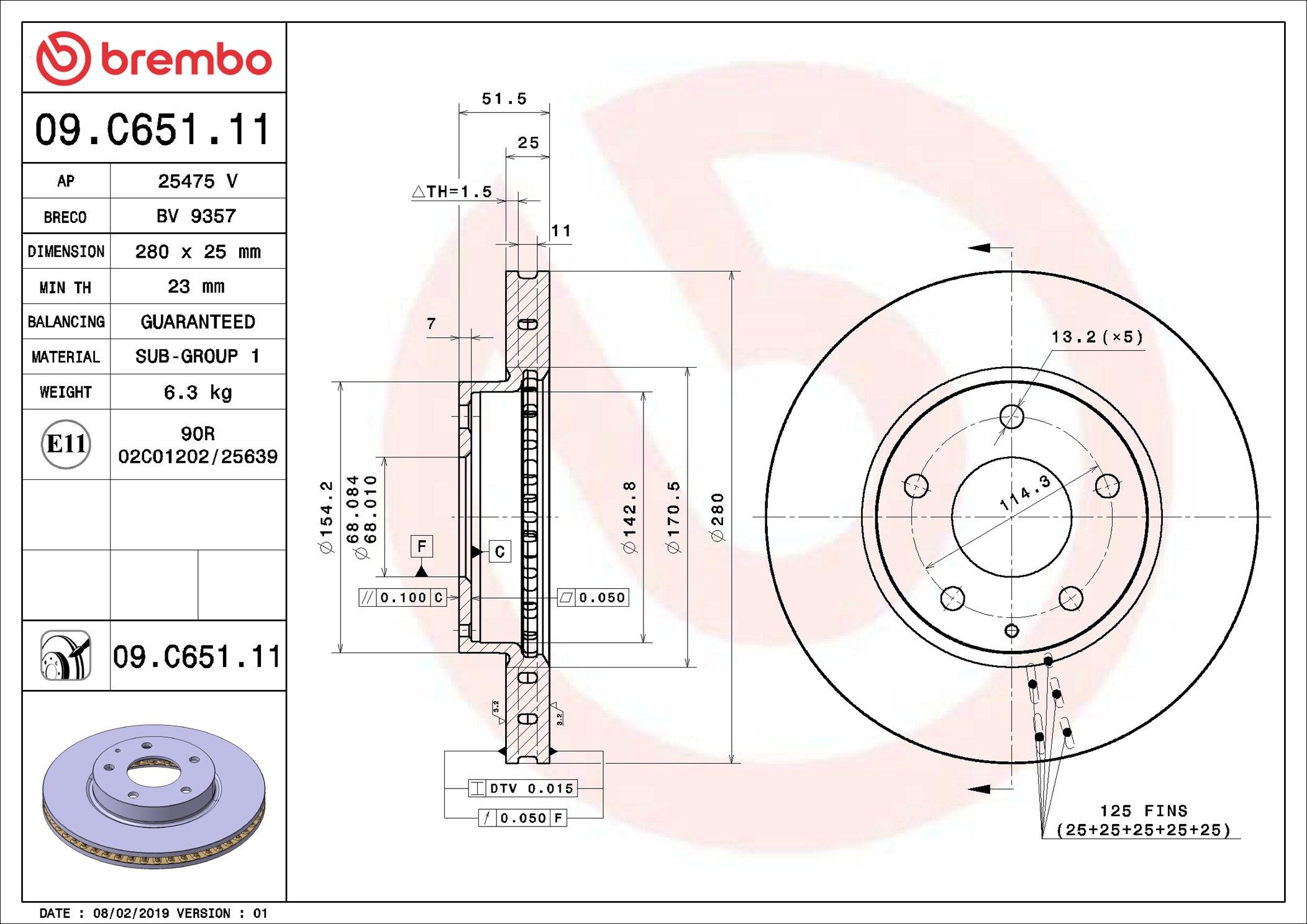 Диск переднього гальма Brembo 09C65111 ціна, від 57.42 USD