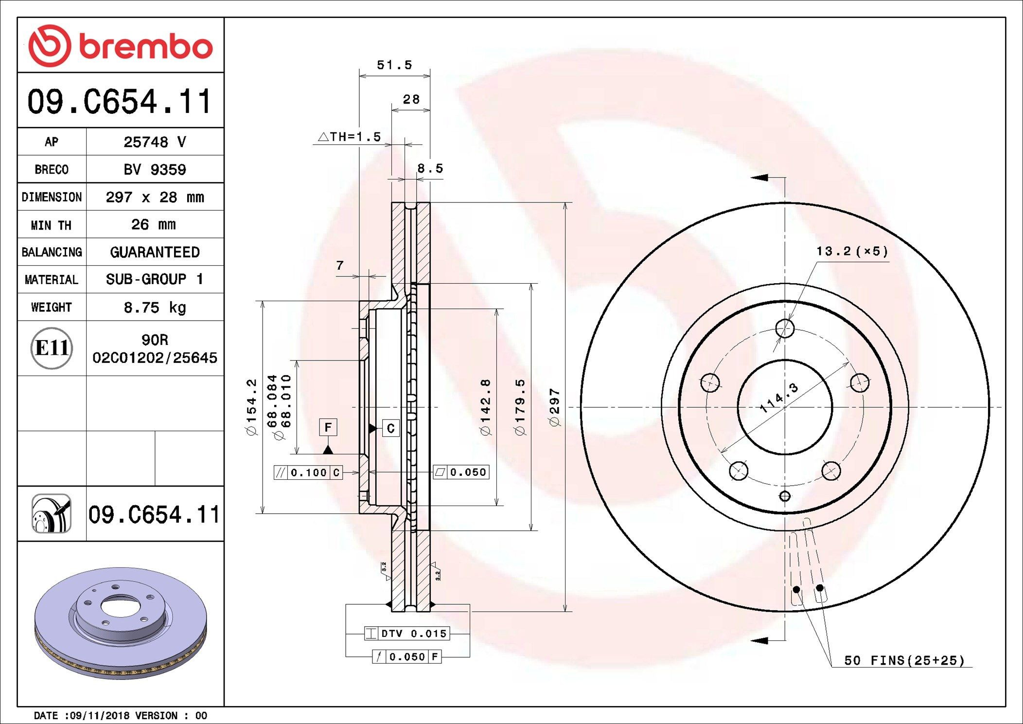 Диск переднього гальма Brembo 09C65411 ціна, від 70.52 USD