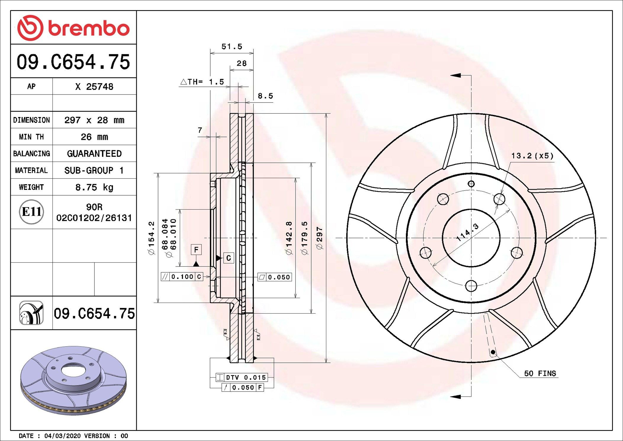 Диск переднього гальма Brembo 09C65475 ціна, від 66.85 USD