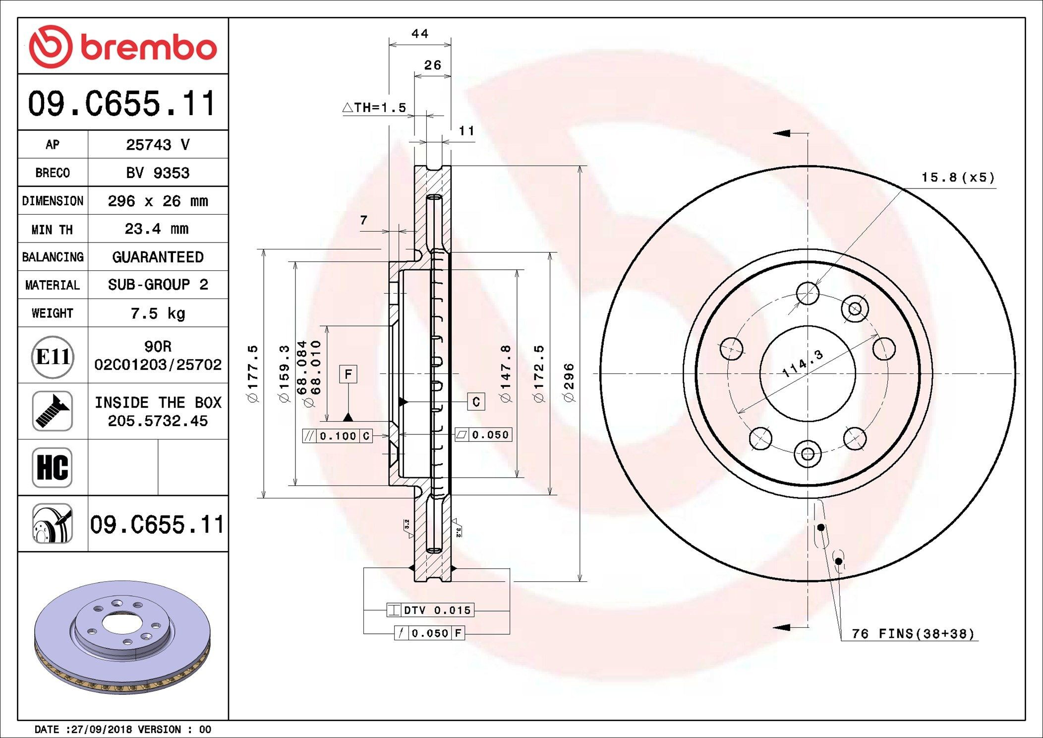 Купити 09C65511 Brembo Ротор гальмівний