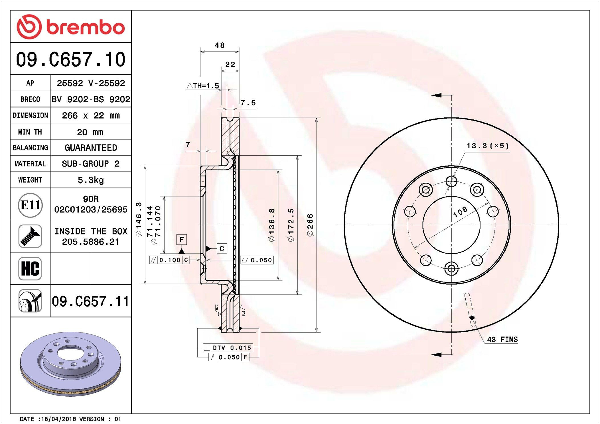 Диск переднього гальма Brembo 09C65711 ціна, від 42.81 USD