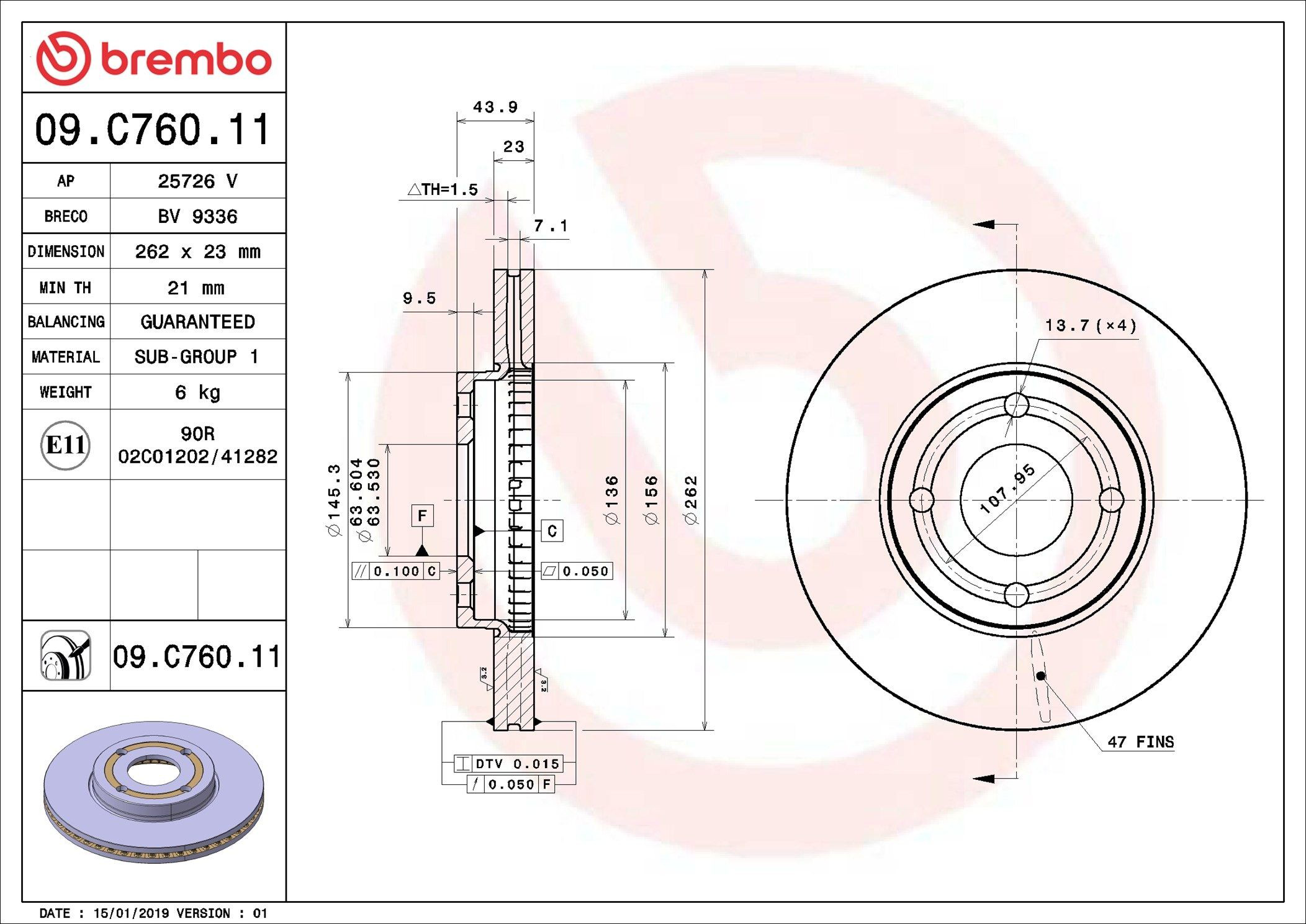 09C76011 Brembo Гальмо дискове переднє
