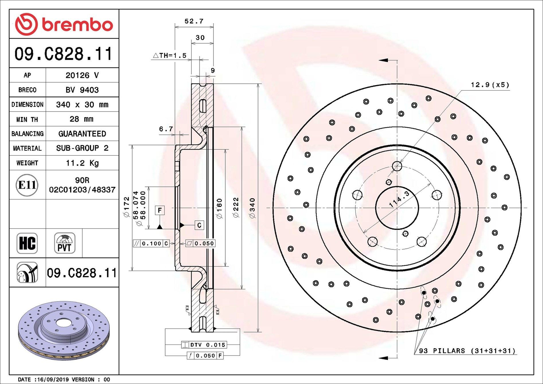 Купити 09C82811 Brembo Ротор гальмівний