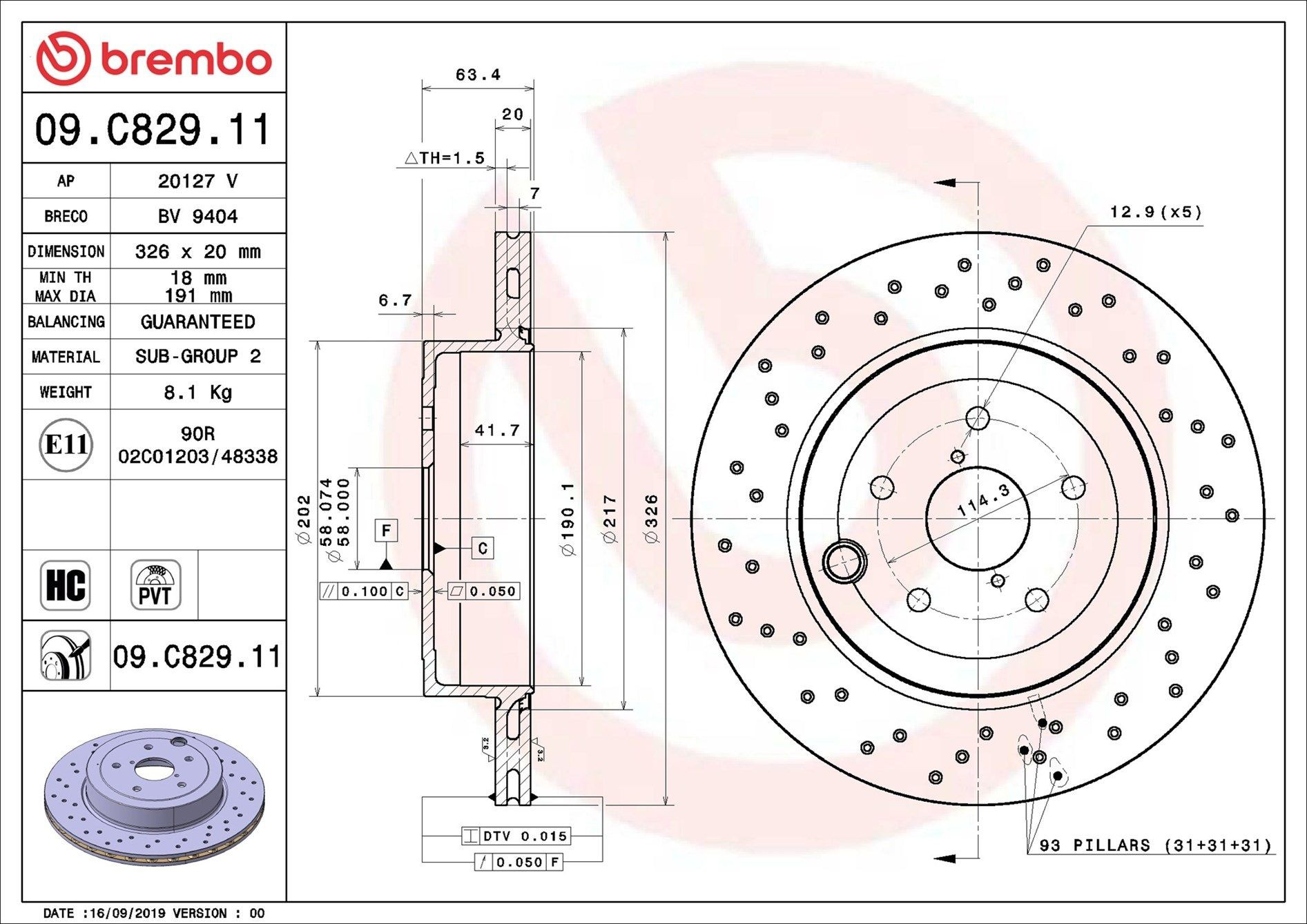 Задні дискові гальма Brembo 09C82911 ціна, від 287.76 USD