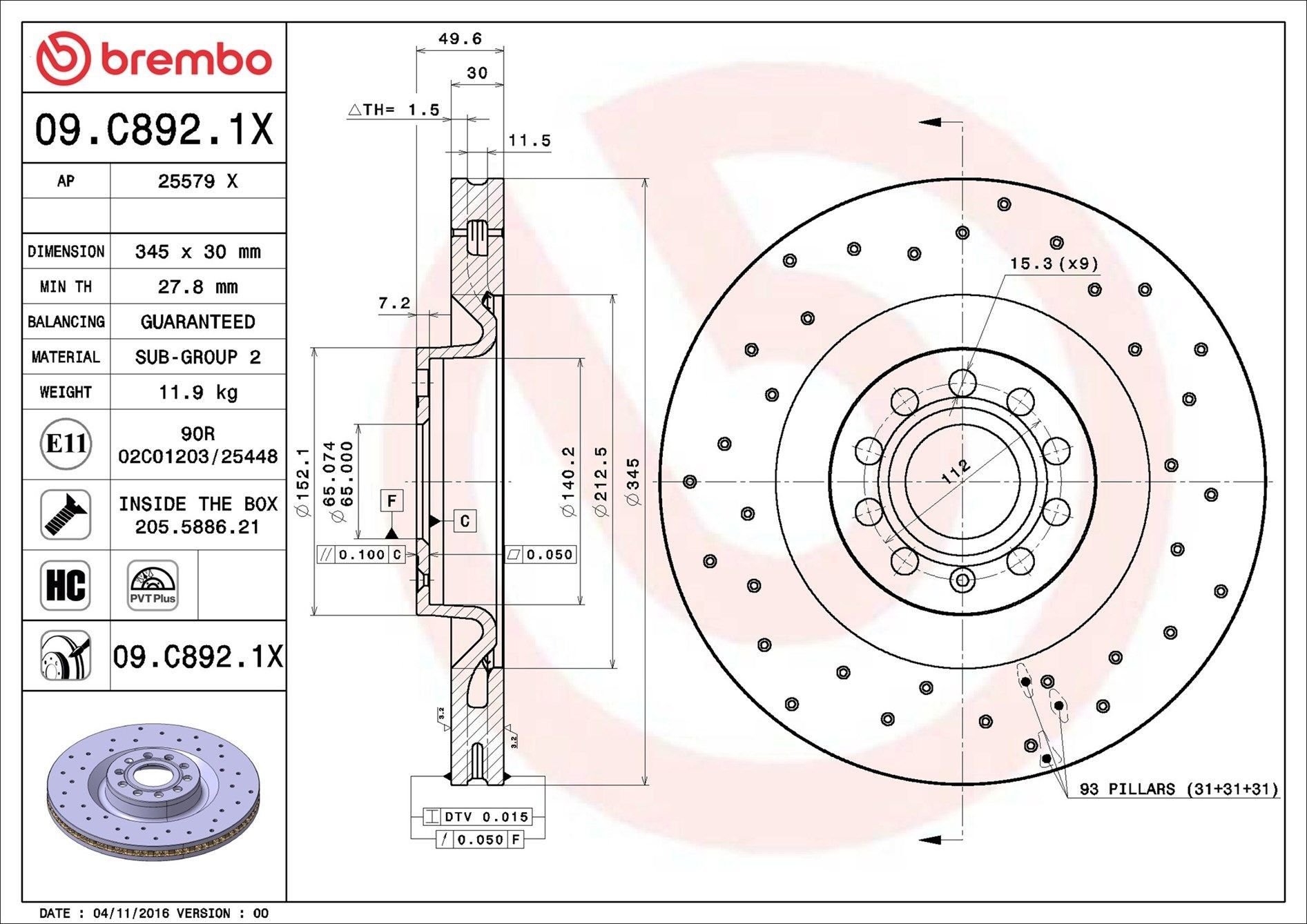 09C8921X Brembo Гальмо дискове переднє