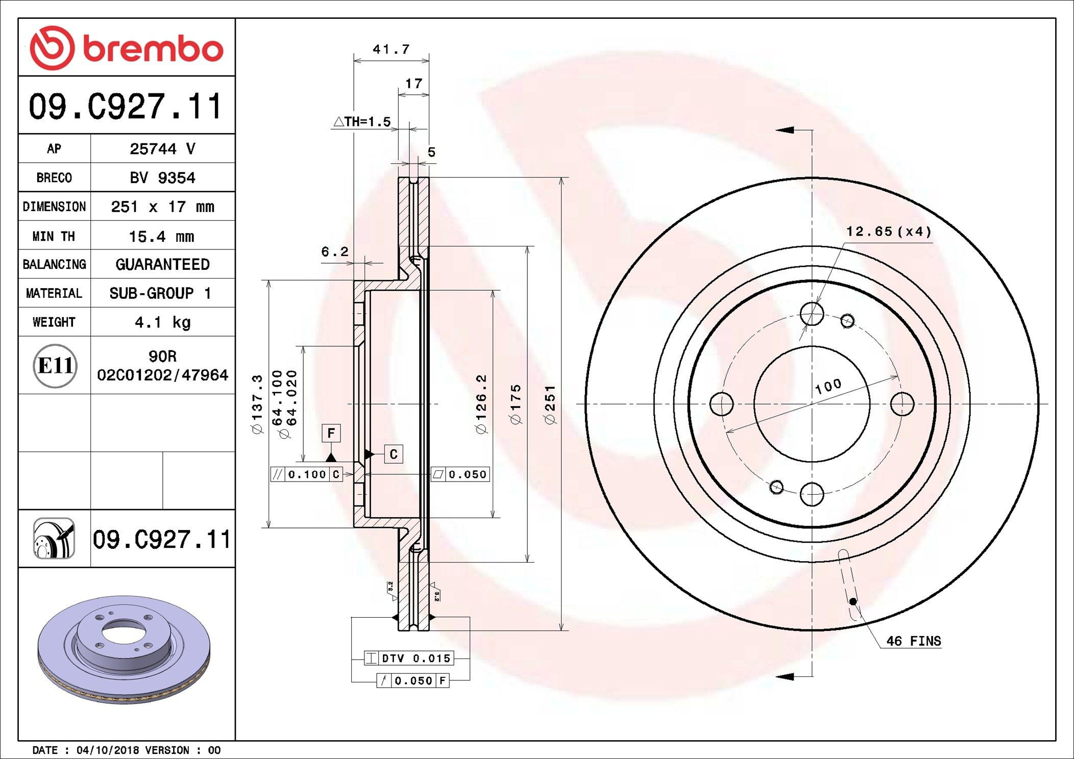 Диск переднього гальма Brembo 09C92711 ціна, від 35.98 USD