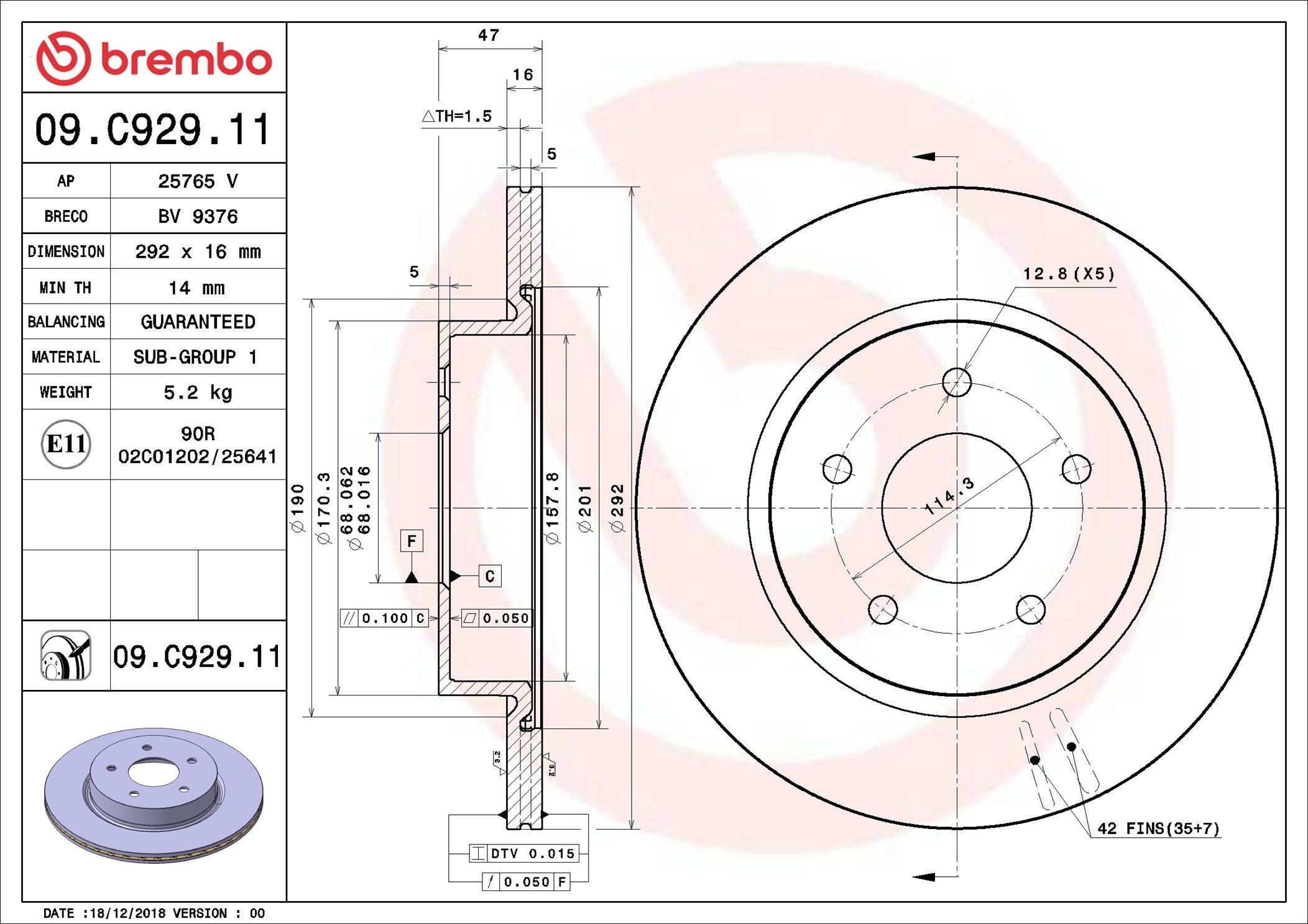Гальмівні диски 09C92911 Brembo