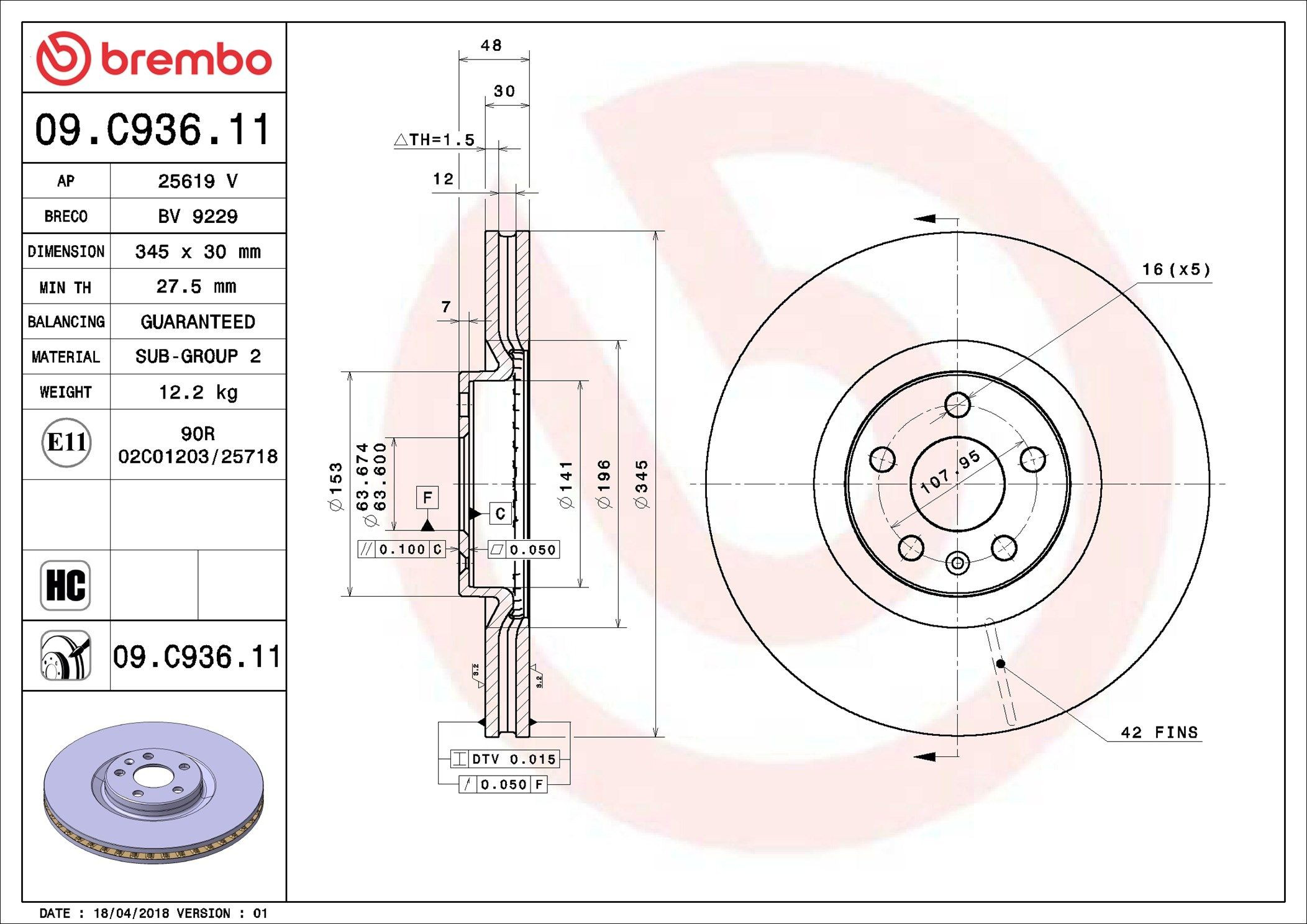 09C93611 Brembo Гальмо дискове переднє