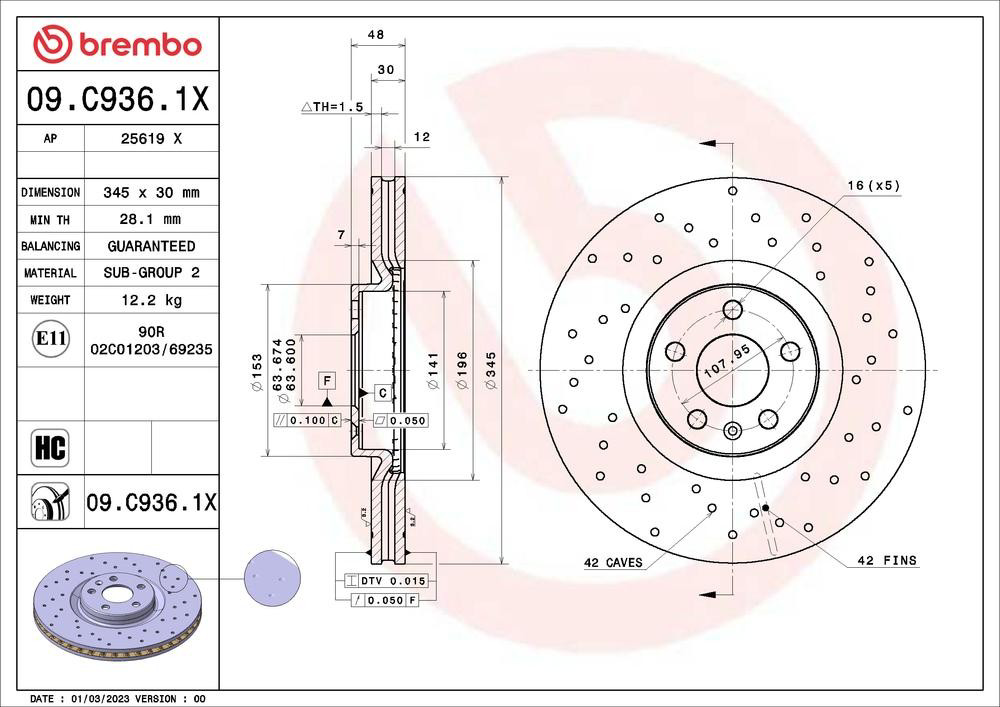 Купити 09C9361X Brembo Ротор гальмівний