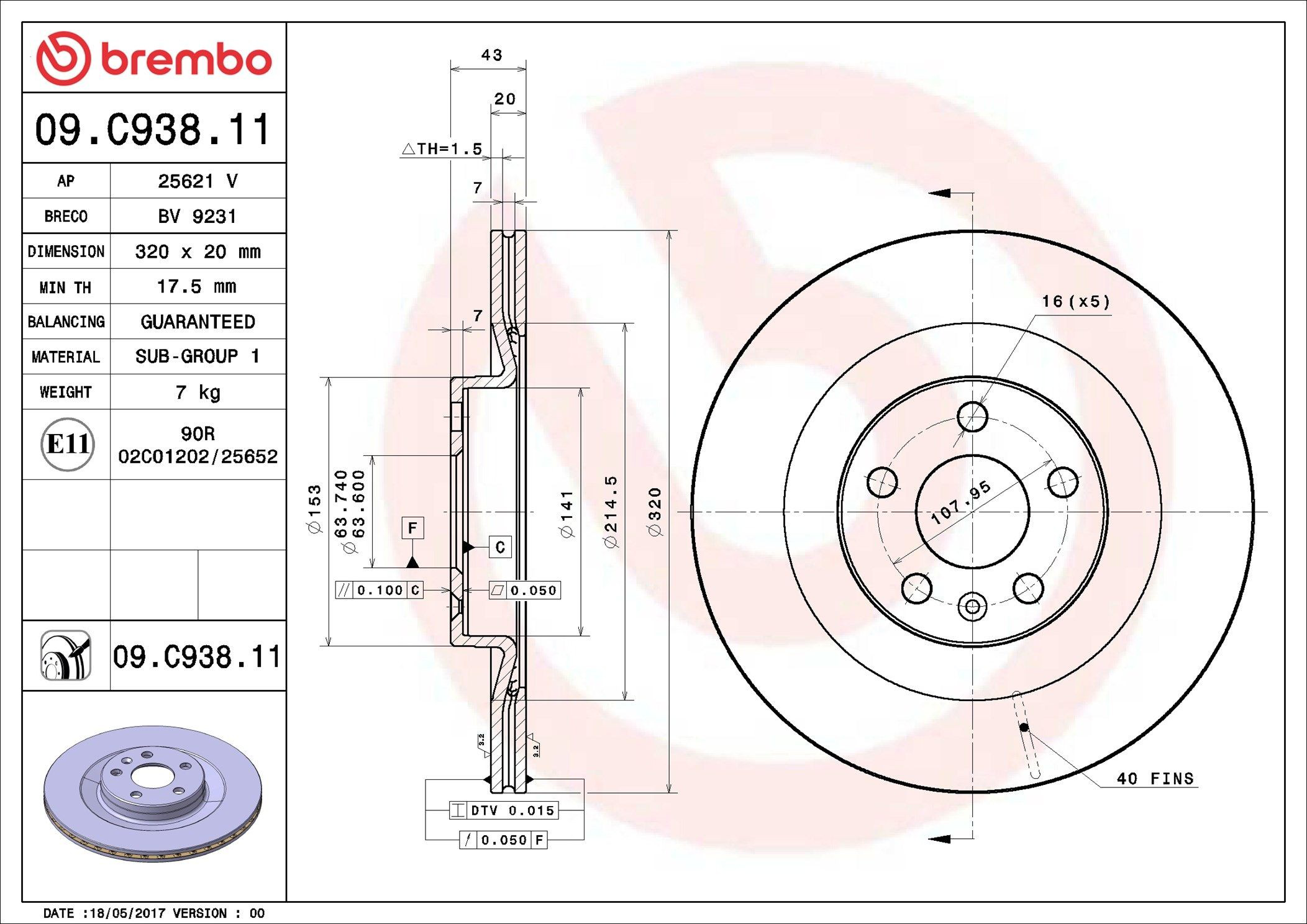 Купити 09C93811 Brembo Диск заднього гальма