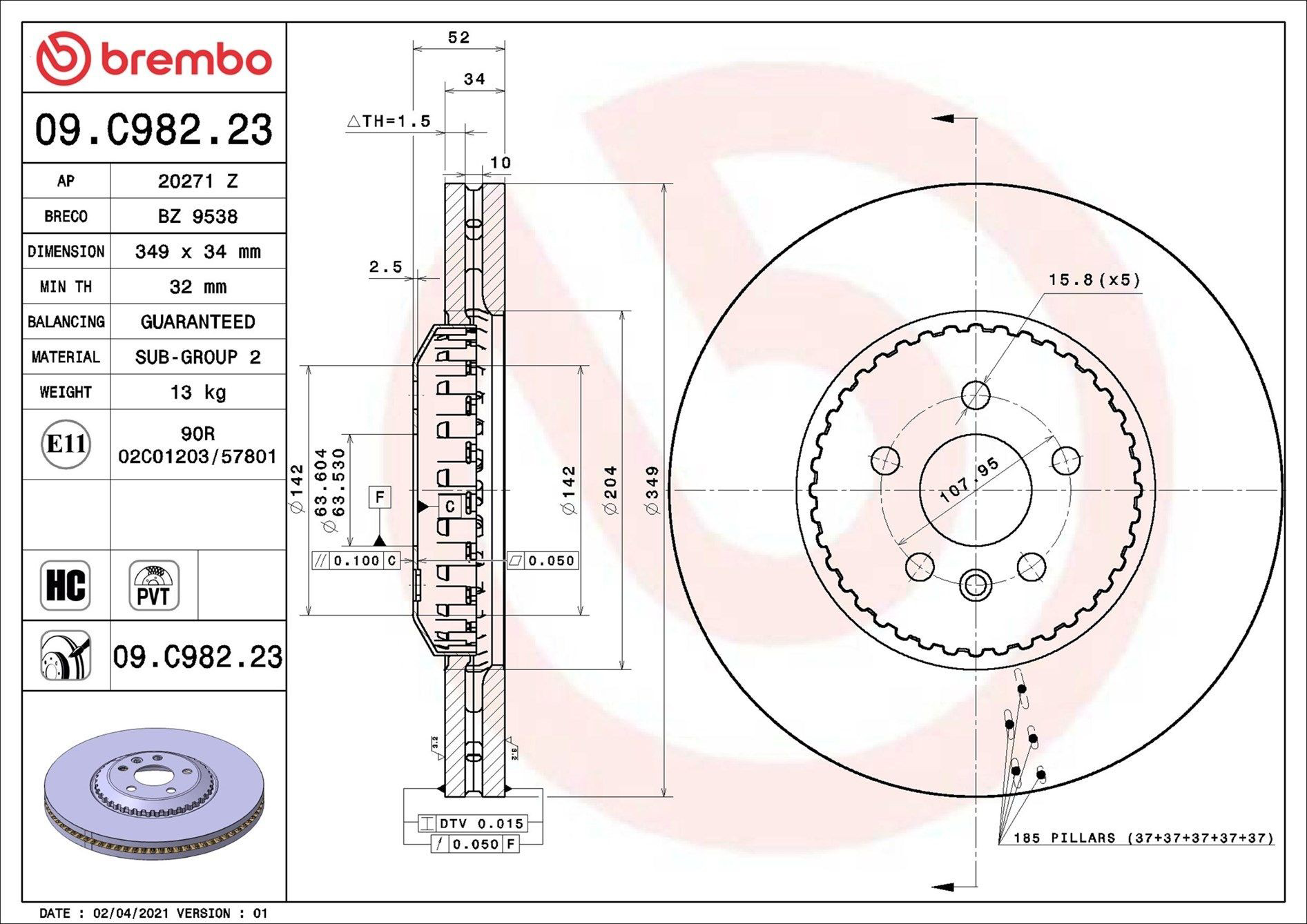 Диск переднього гальма Brembo 09C98223 ціна, від 132.17 USD