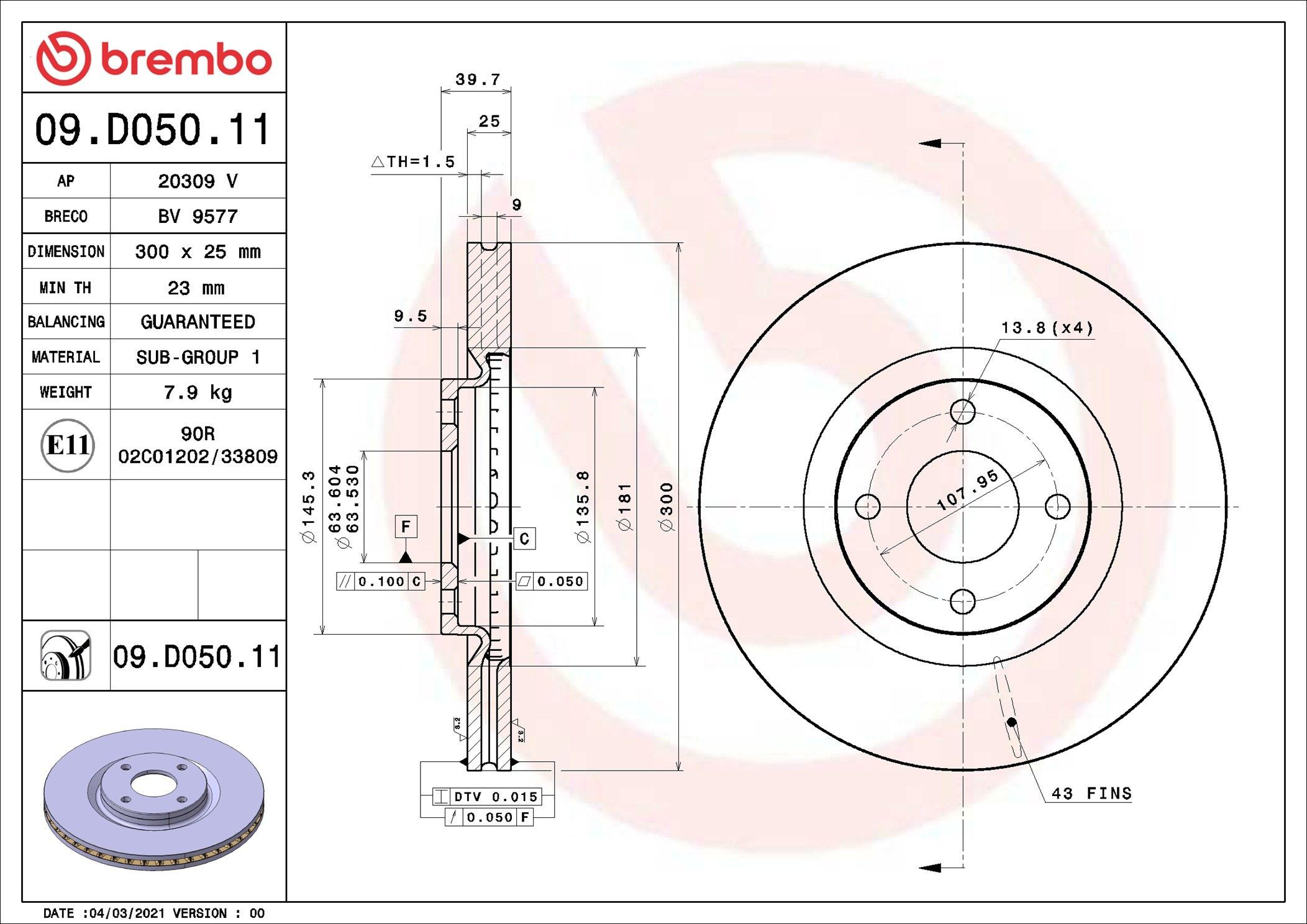 Гальмівні диски передні 09D05011 Brembo