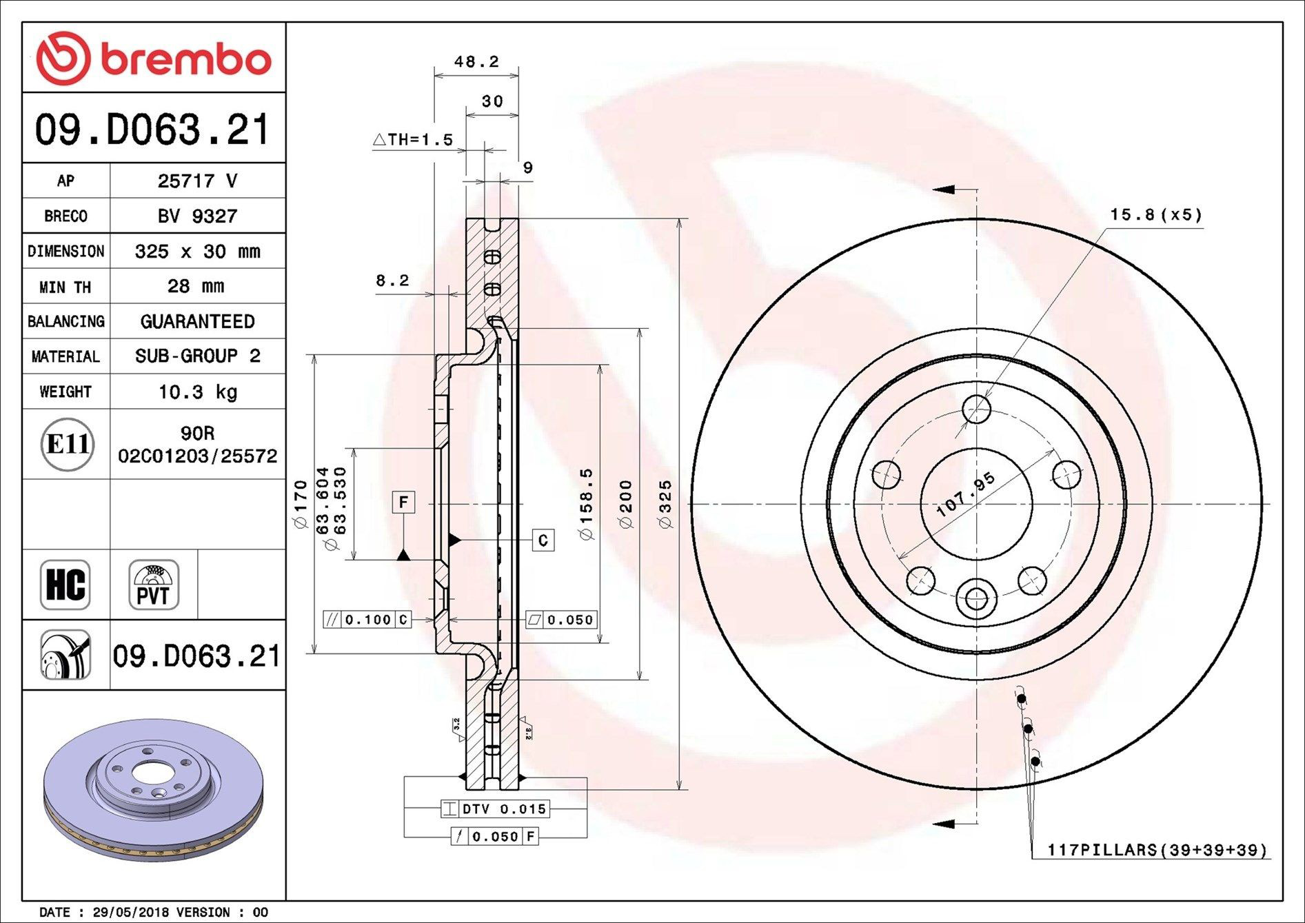 Диск переднього гальма Brembo 09D06321 ціна, від 105.89 USD