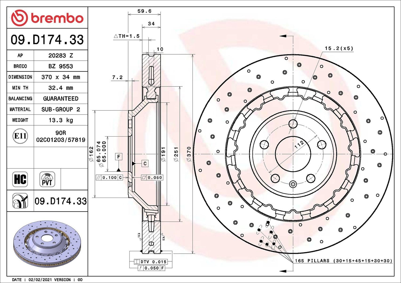 Диск переднього гальма Brembo 09D17433 ціна, від 436.57 USD