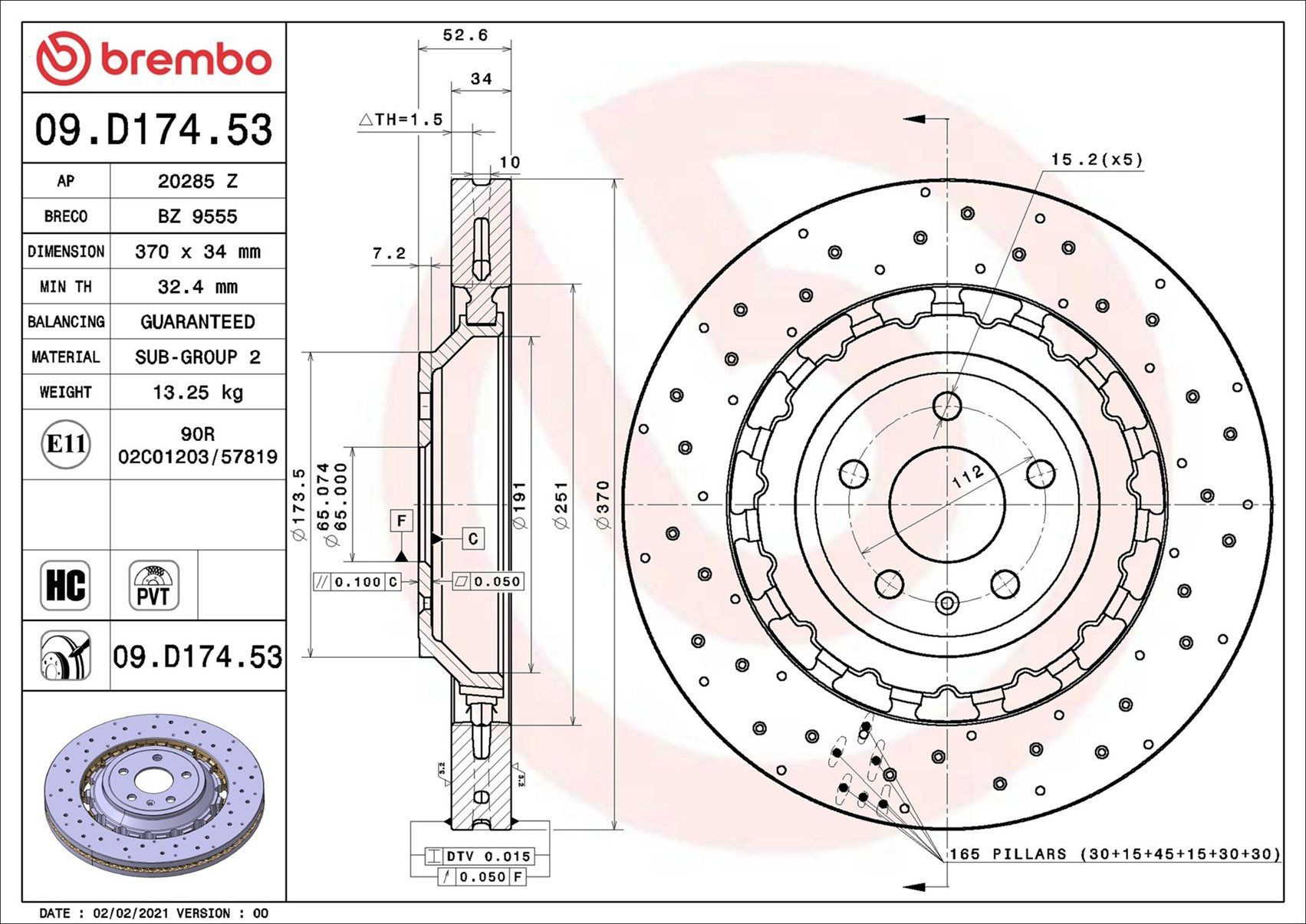 Диск переднього гальма Brembo 09D17453 ціна, від 442.09 USD