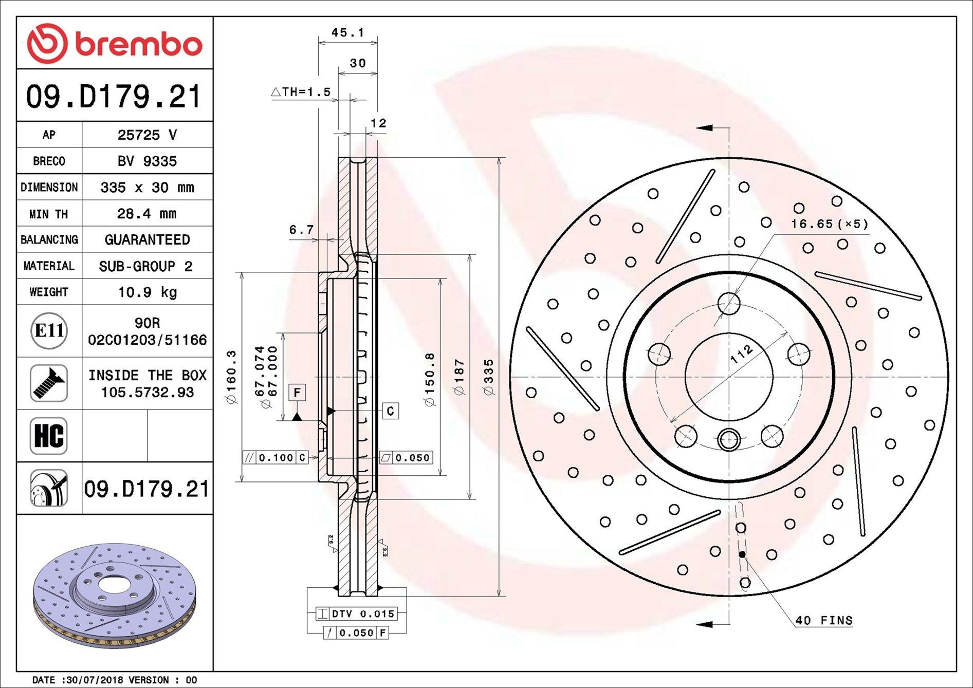 Диск переднього гальма Brembo 09D17921 ціна, від 92.89 USD