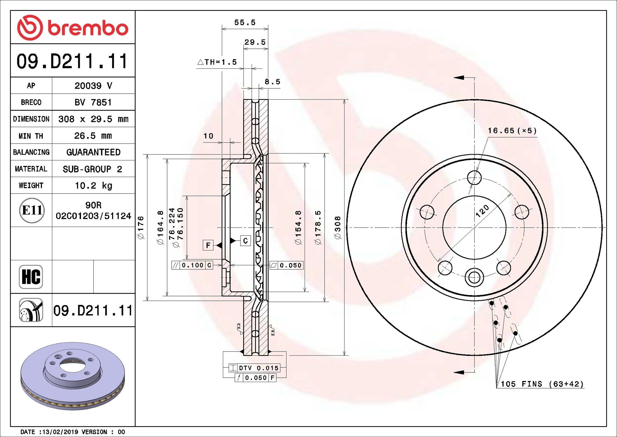 Диск переднього гальма Brembo 09D21111 ціна, від 72.83 USD